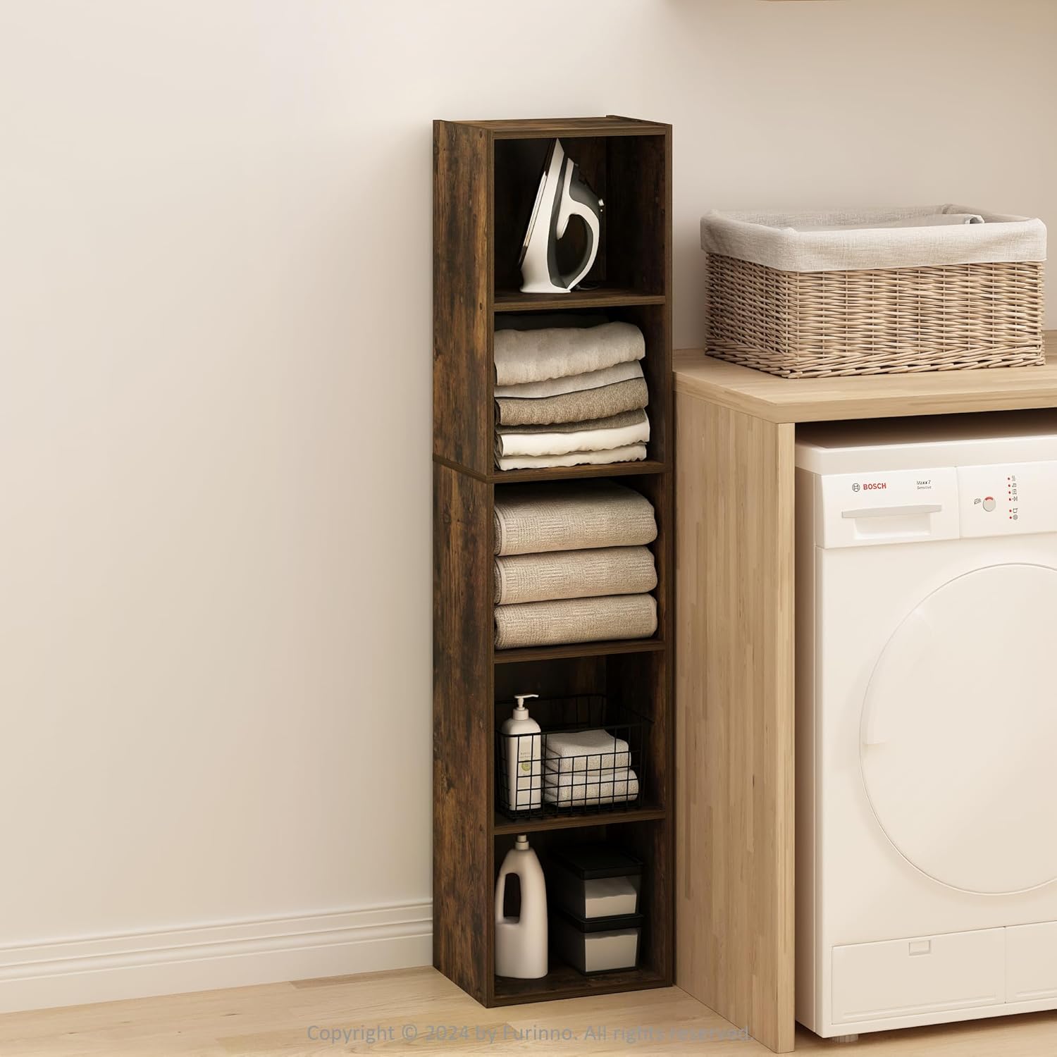 7-Cube Bookshelf, White, Bookcase for Living Room, Bedroom, Home Office