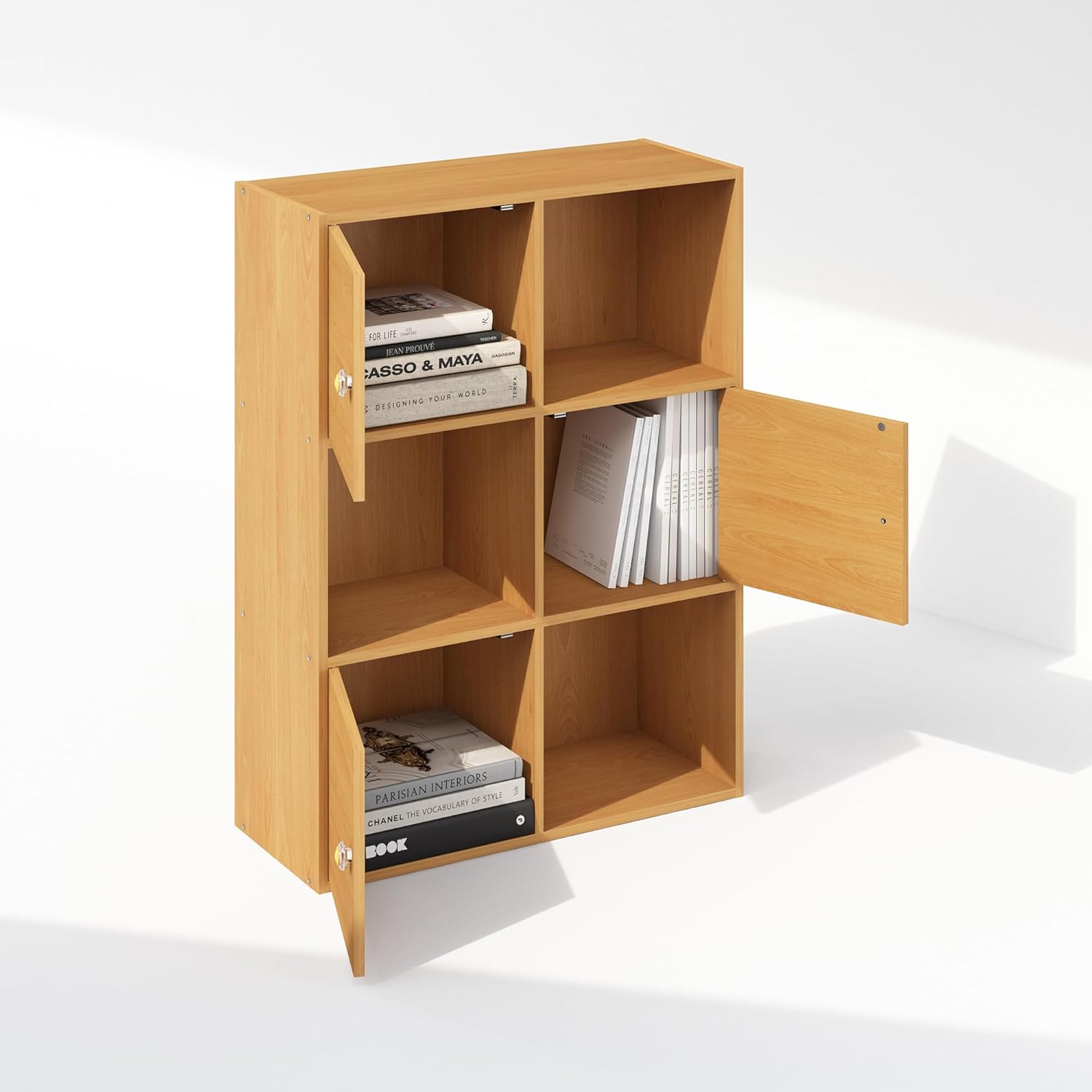 3x2 Cube Storage Bookcase Organizer with Bins, French Oak Grey/Black