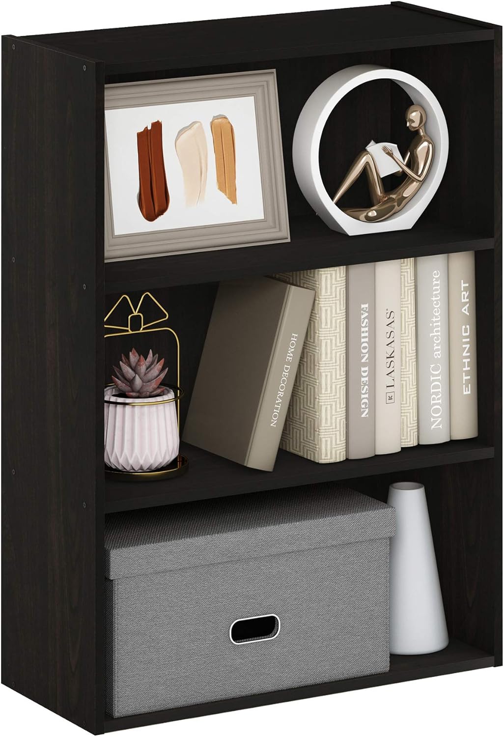 5-Cube Closed Back Bookshelf, Extra Thick Frame, Dark Oak, Storage Organizer