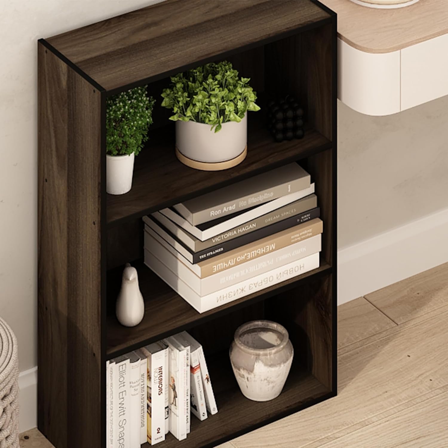 5-Cube Closed Back Bookshelf, Extra Thick Frame, Dark Oak, Storage Organizer