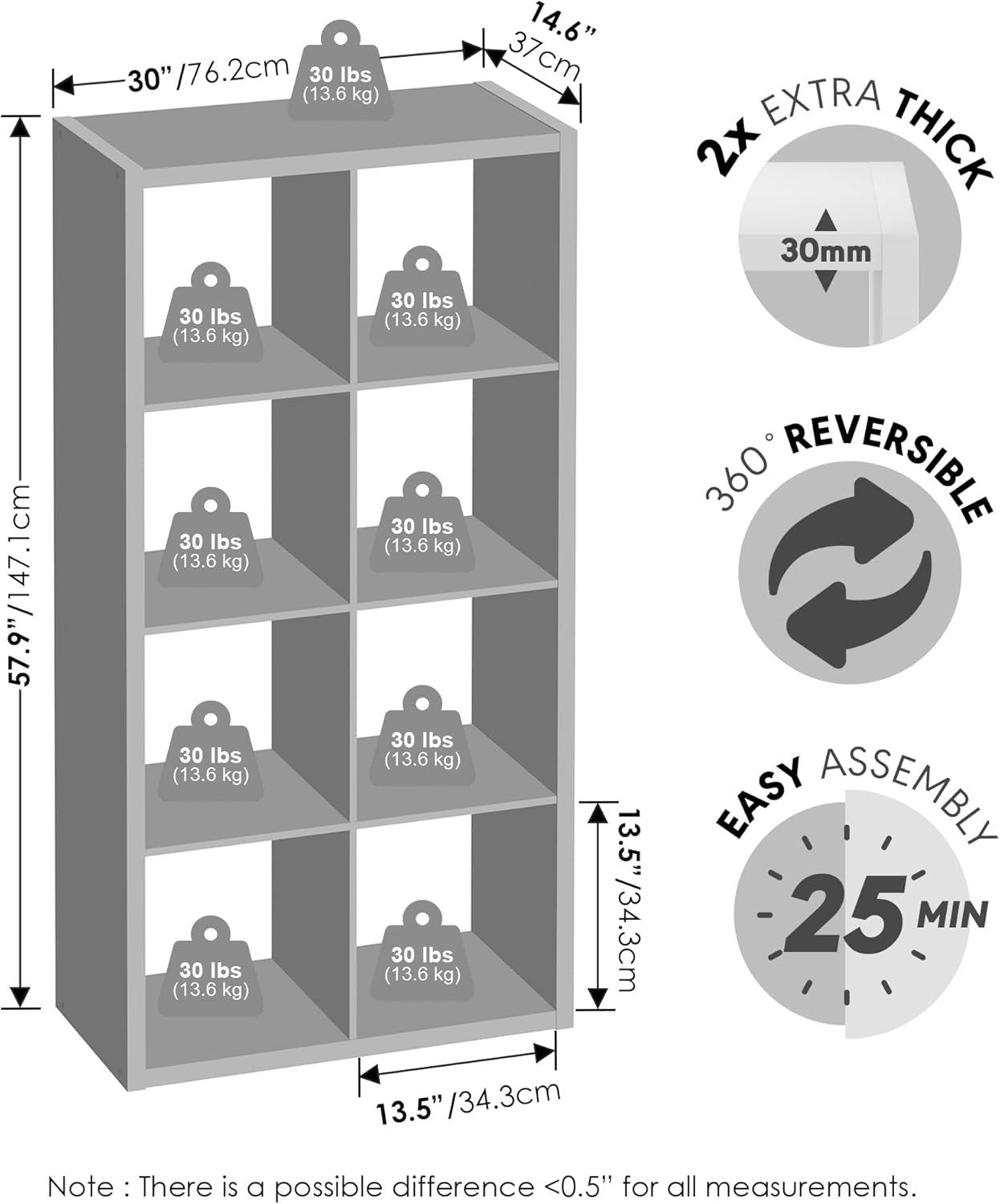 H-Shelf Cube Insert, Fits Extra Thick Cubes, White, Modular Storage Solution