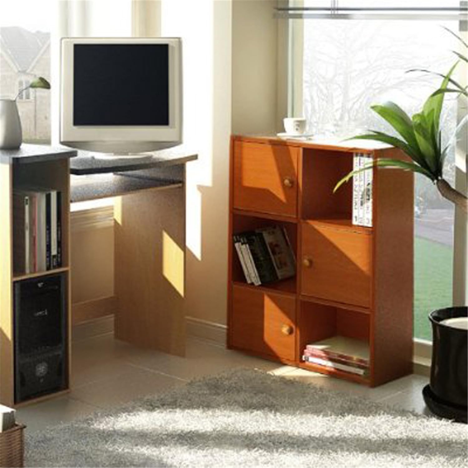 8-Cube Horizontal Bookshelf, White, Cube Storage Organizer for Bedroom & Living Room