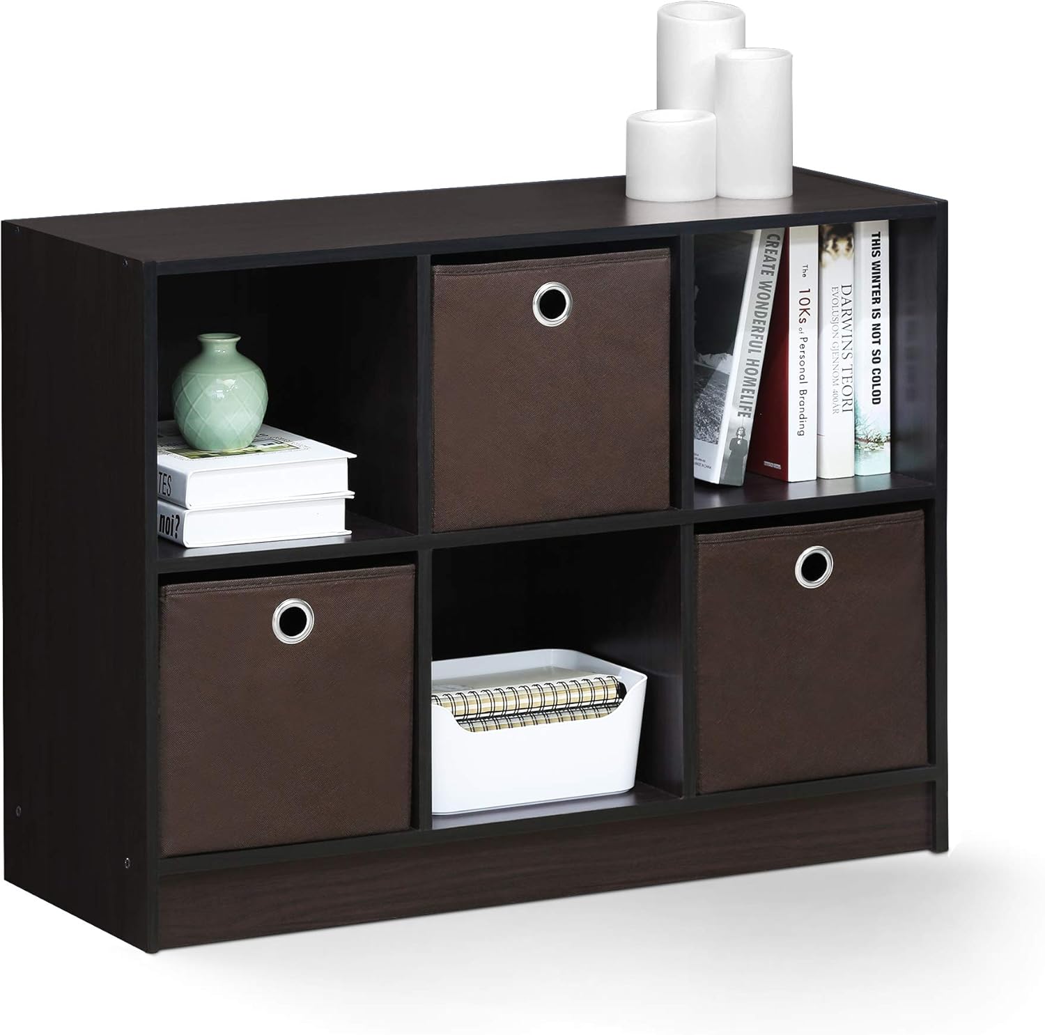 3x2 Cube Storage Bookcase Organizer with Bins, White/Black