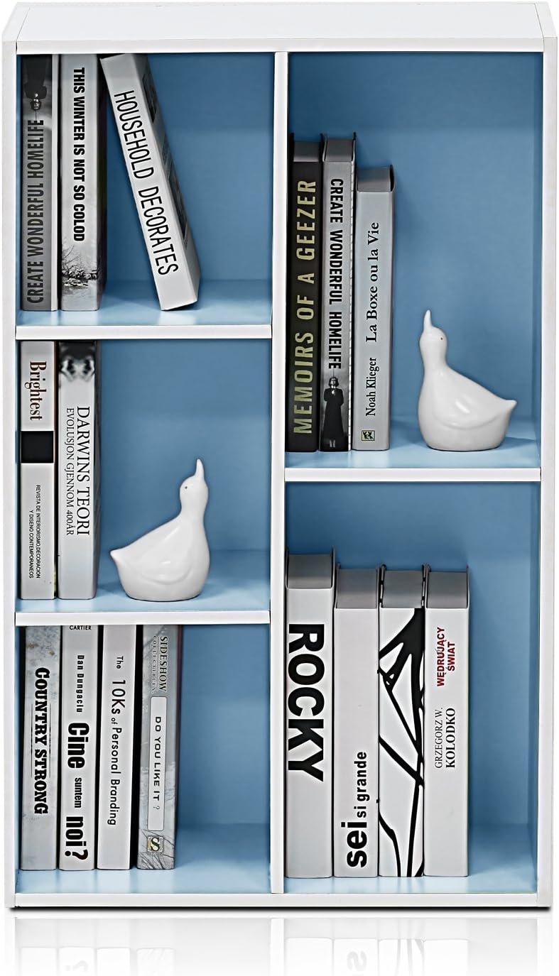 5-Cube Bookshelf, White, Reversible Bookcase for Living Room, Bedroom, Home Office