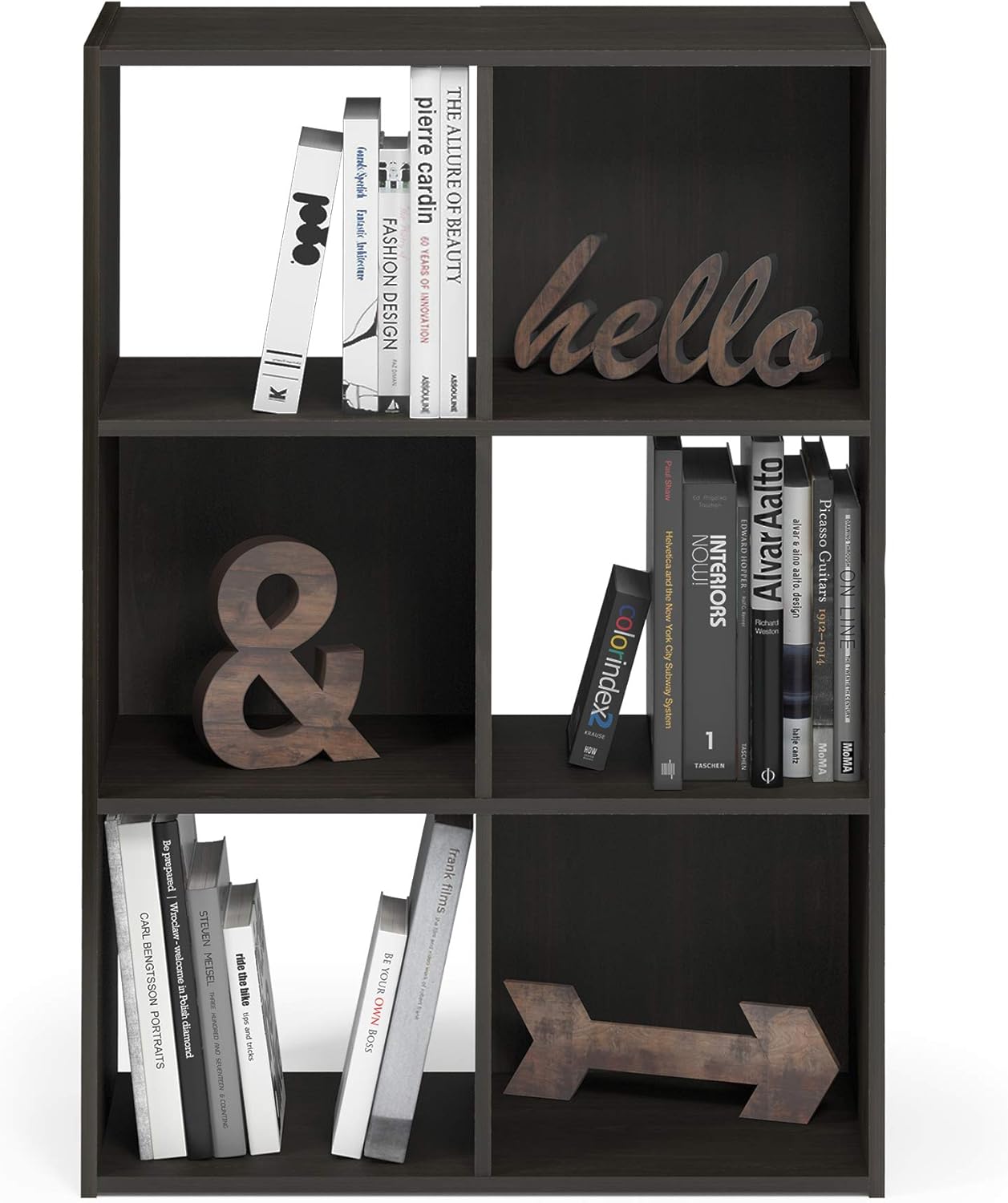 3x2 Cube Storage Bookcase Organizer with Bins, French Oak Grey/Black