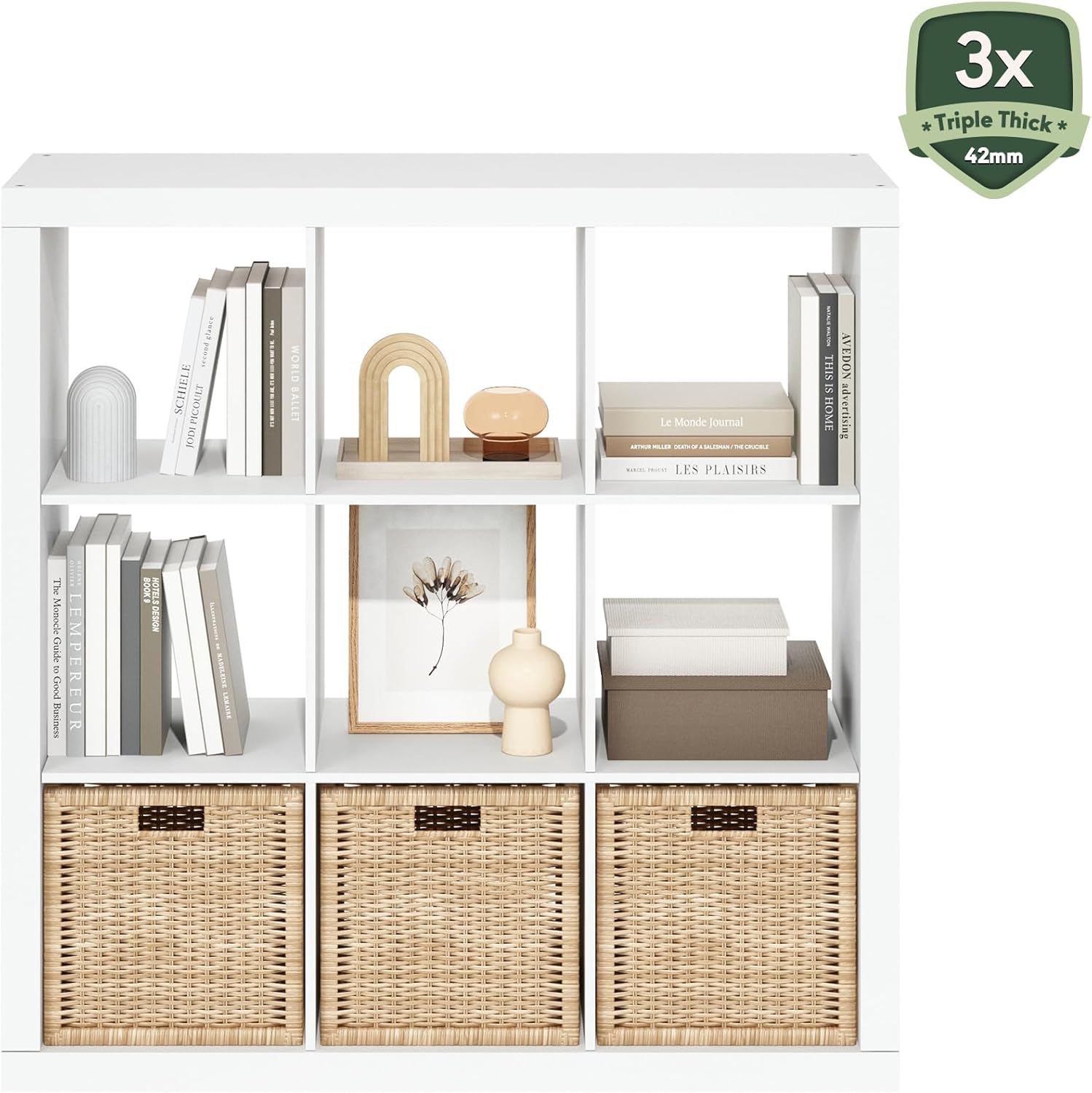 16-Cube Bookshelf, Triple Thick Frame, Black Dark Oak, Storage for Living Room & Home Office