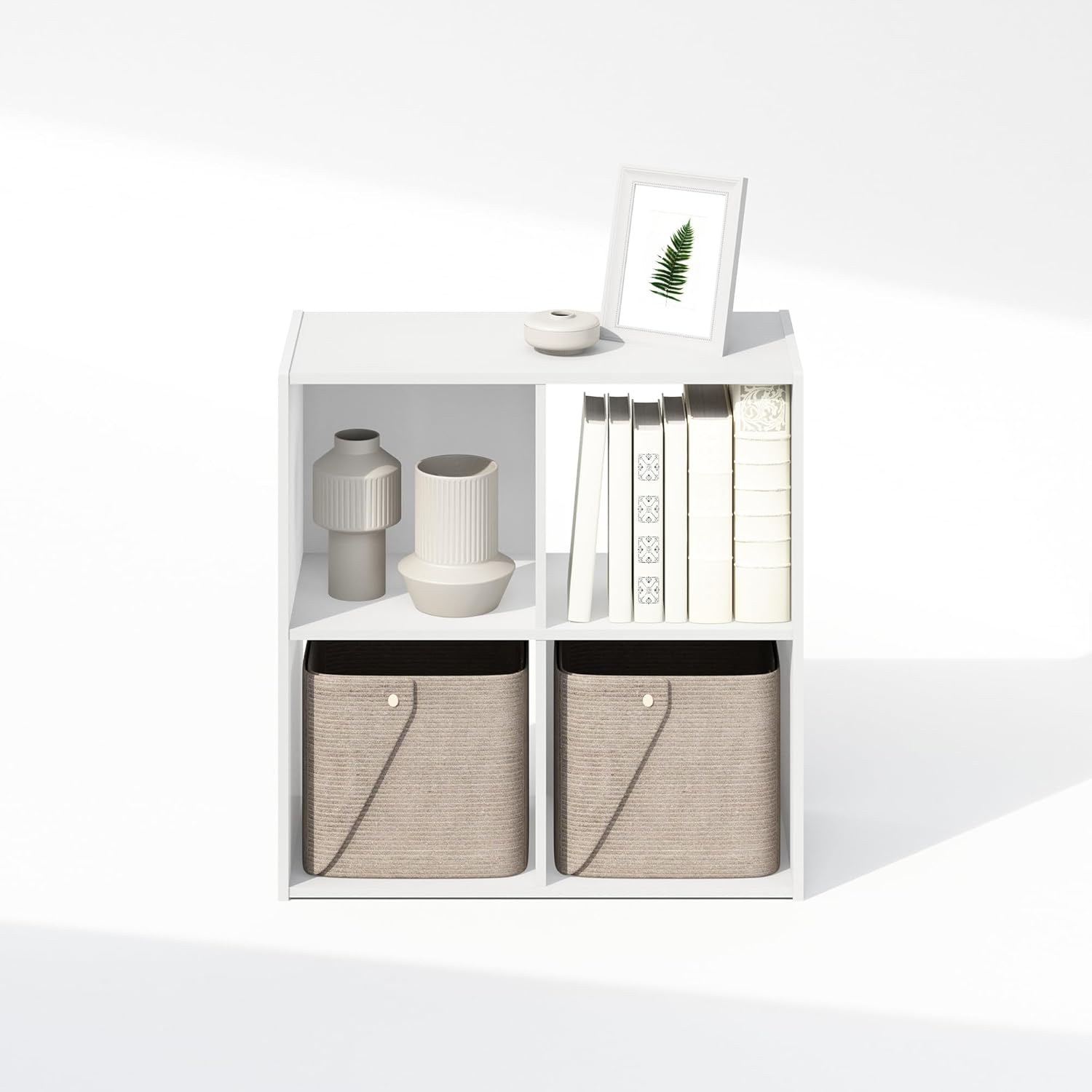 8-Cube Horizontal Bookshelf, White, Cube Storage Organizer for Bedroom & Living Room