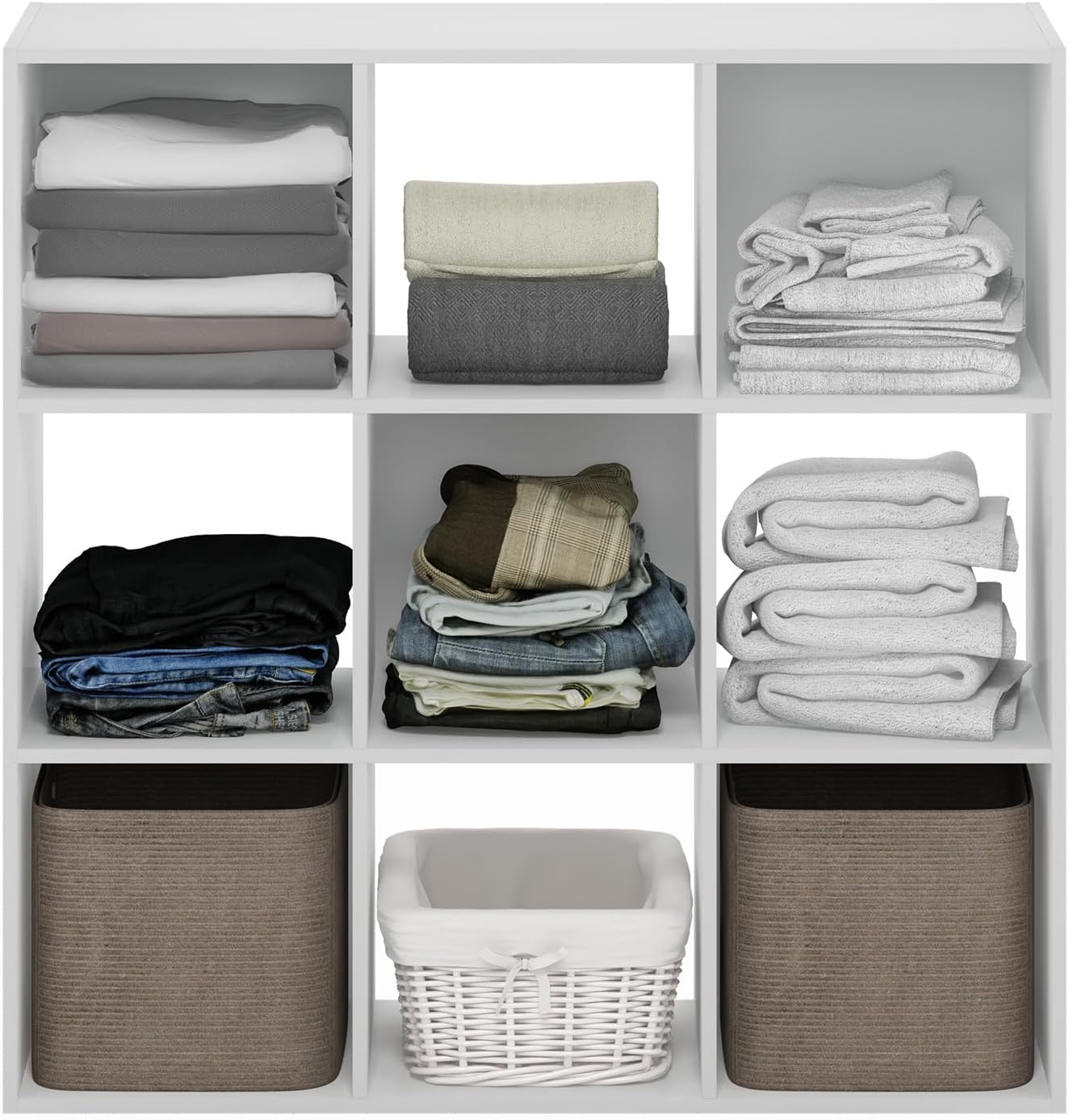 9-Cube Open Shelf Closet Organizer, White, Wardrobe and Bedroom Storage