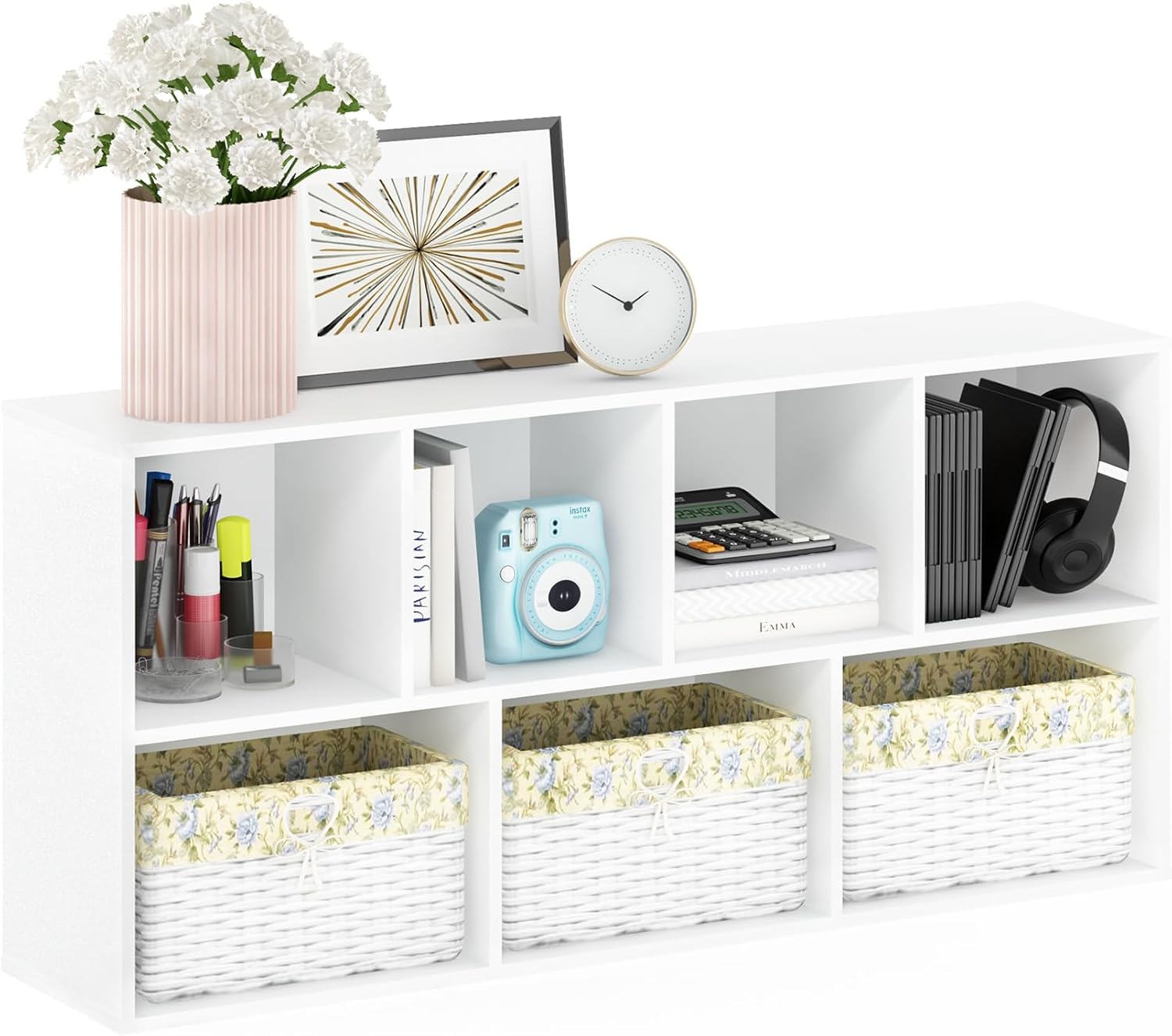 5-Cube Bookshelf, White, Reversible Bookcase for Living Room, Bedroom, Home Office