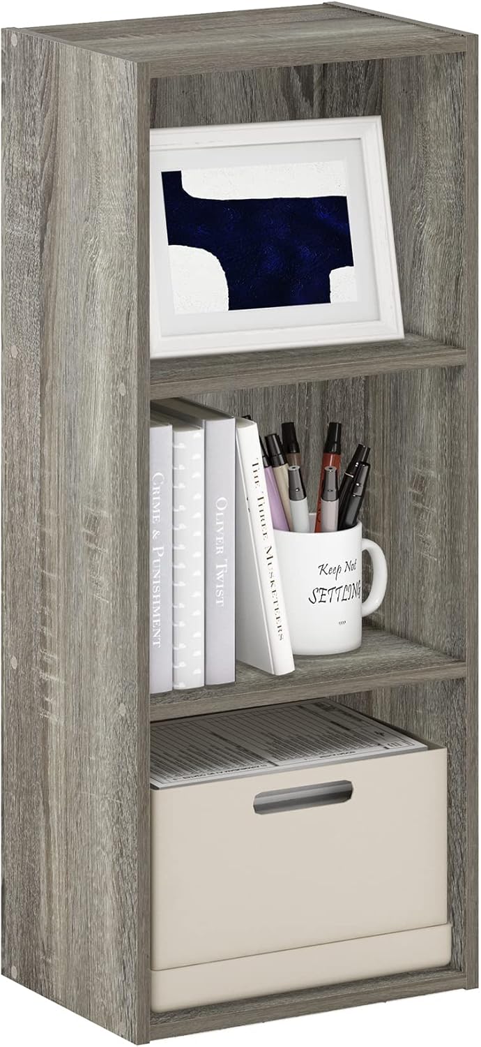 5-Cube Bookshelf, White, Reversible Bookcase for Living Room, Bedroom, Home Office