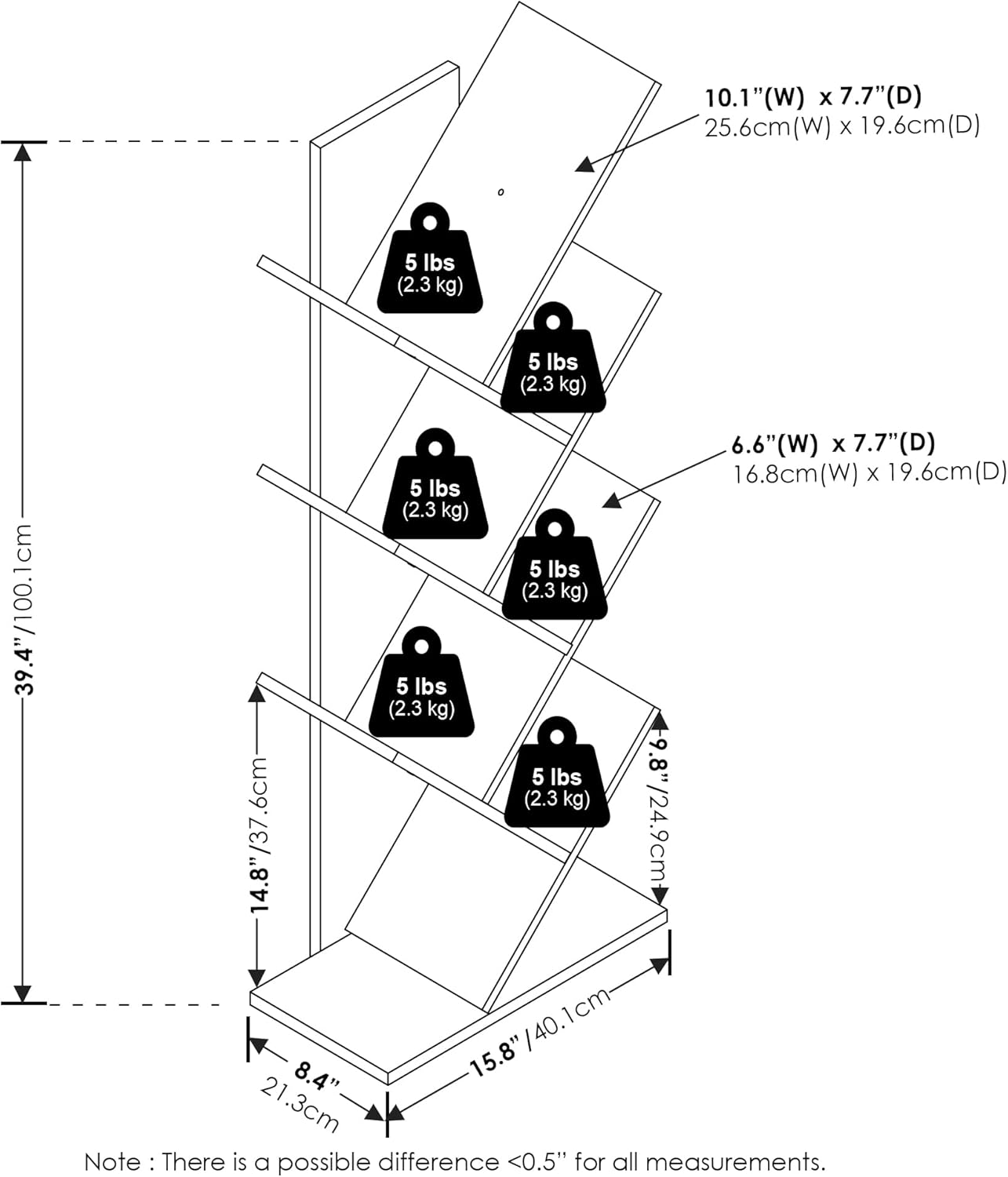 5-Cube Bookshelf, White, Reversible Bookcase for Living Room, Bedroom, Home Office