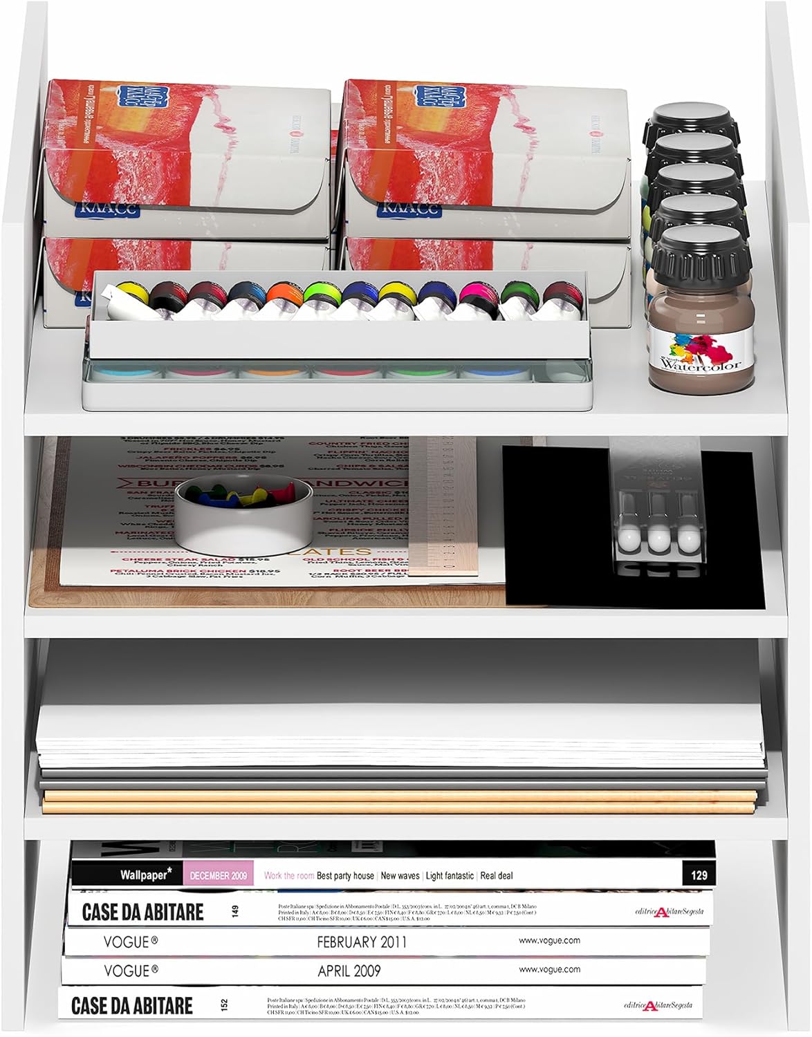 2-Tier Cube Insert Shelf, H-Shelf Organizer, Fits 3x3 Cubes and Kallax, White