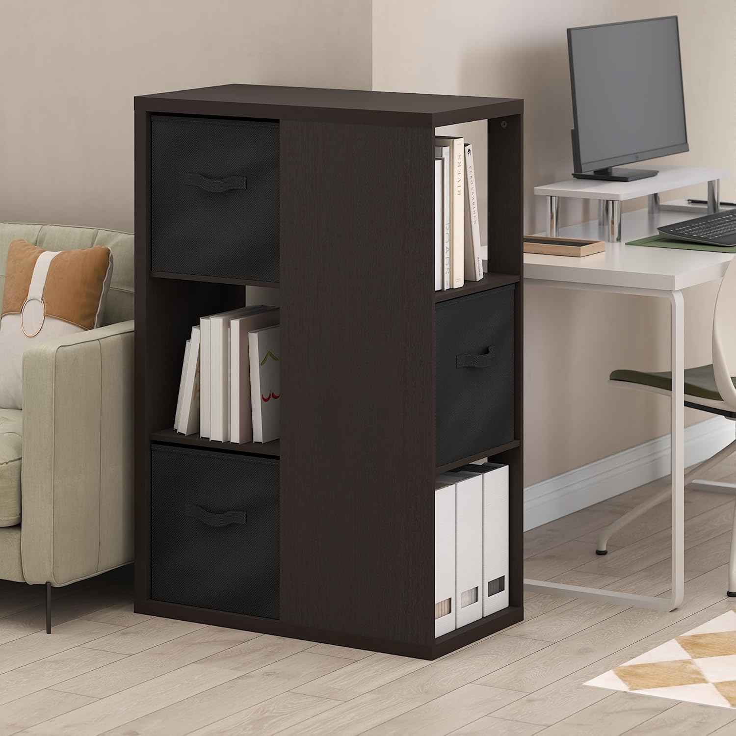 8-Cube Horizontal Bookshelf, White, Cube Storage Organizer for Bedroom & Living Room