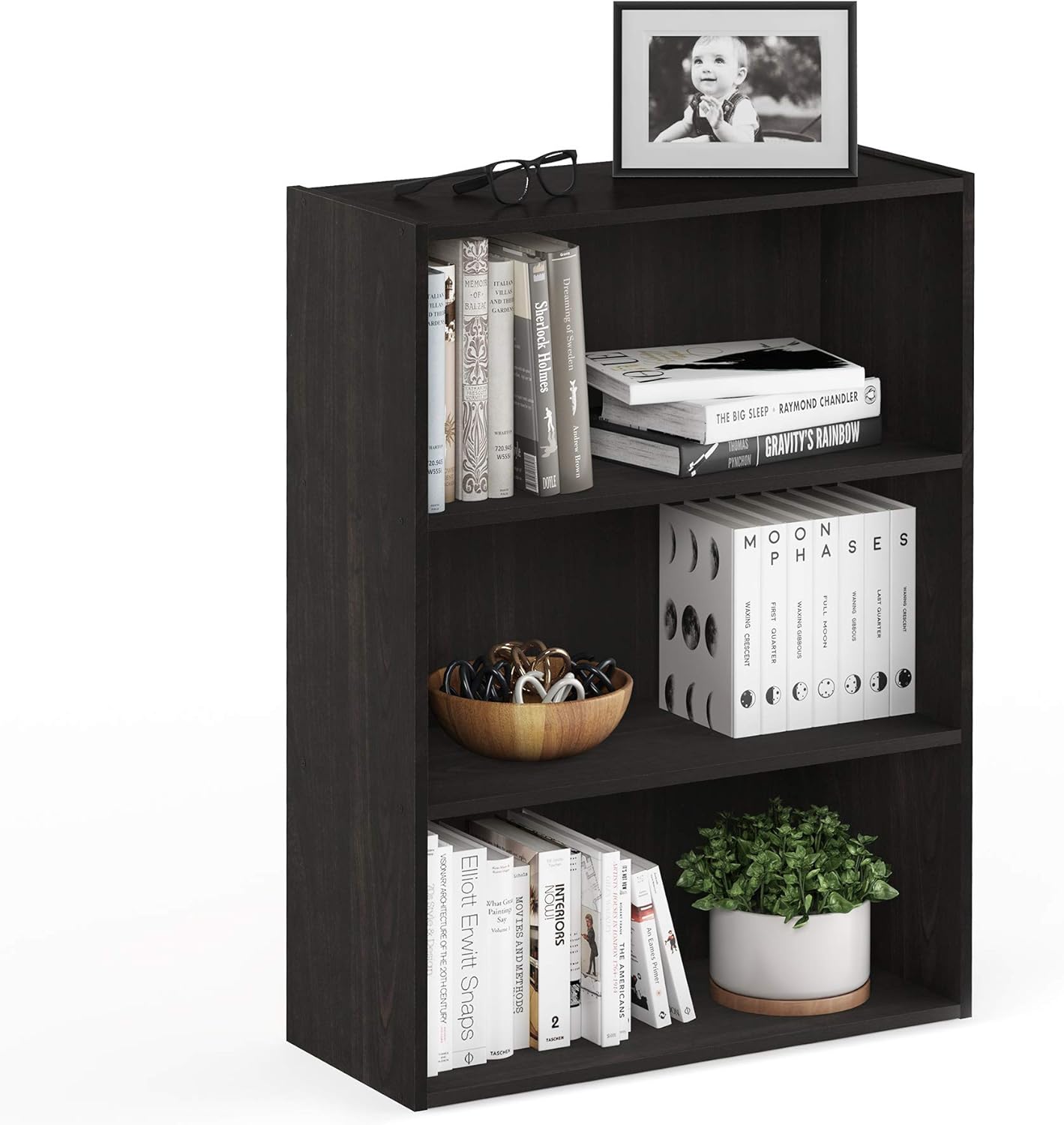 5-Cube Closed Back Bookshelf, Extra Thick Frame, Dark Oak, Storage Organizer