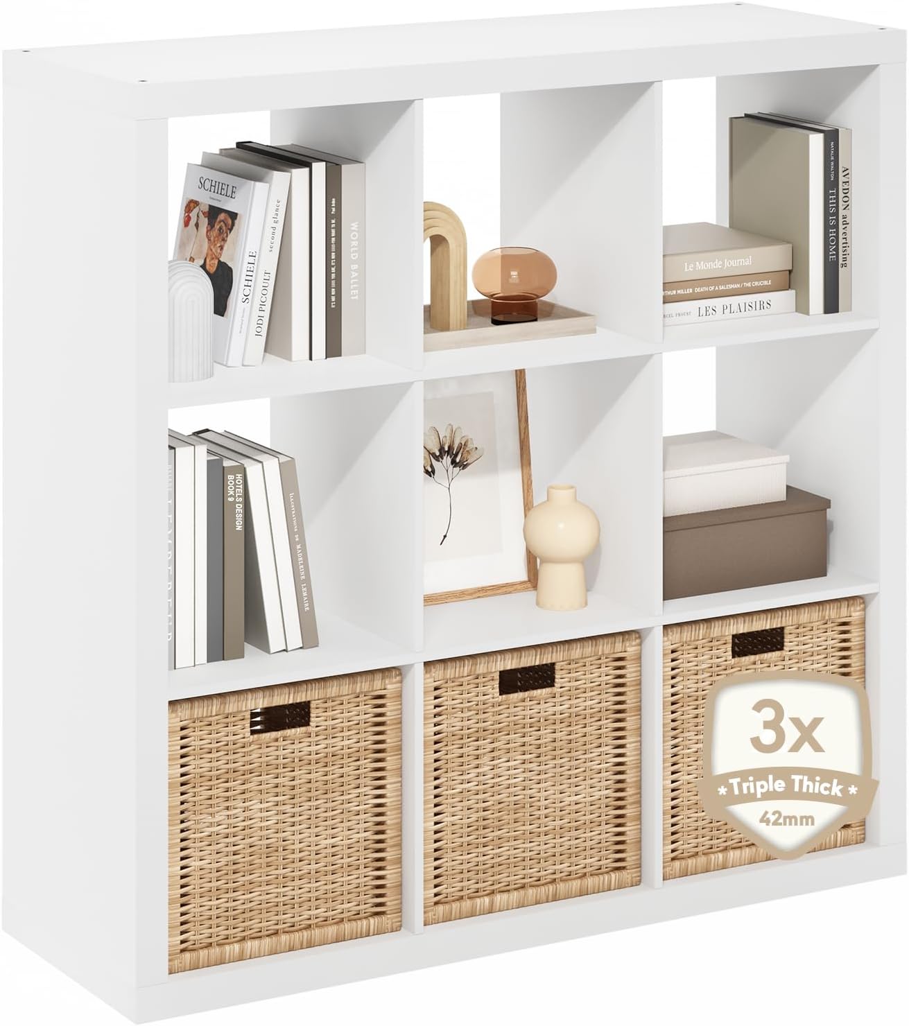 16-Cube Bookshelf, Triple Thick Frame, Black Dark Oak, Storage for Living Room & Home Office