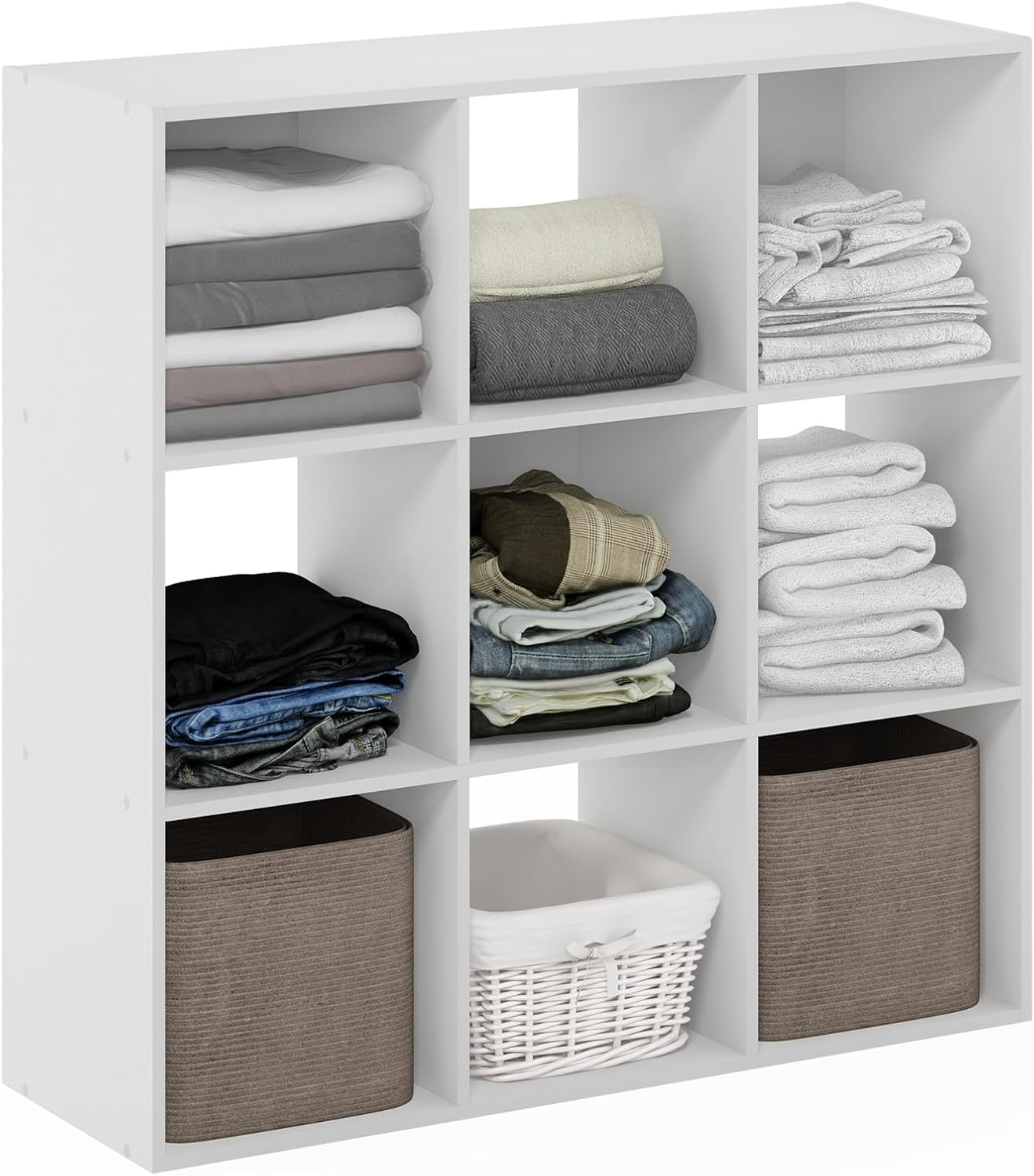 9-Cube Open Shelf Closet Organizer, White, Wardrobe and Bedroom Storage