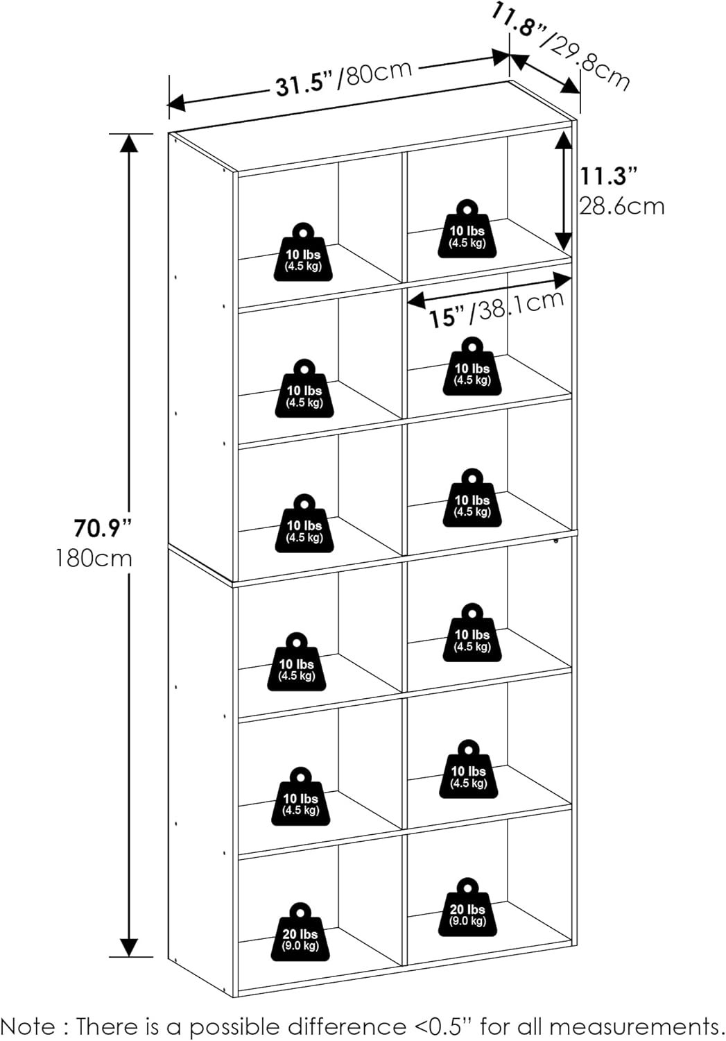 12-Cube Open Shelf Bookshelf, Espresso, Cube Storage for Living Room or Office