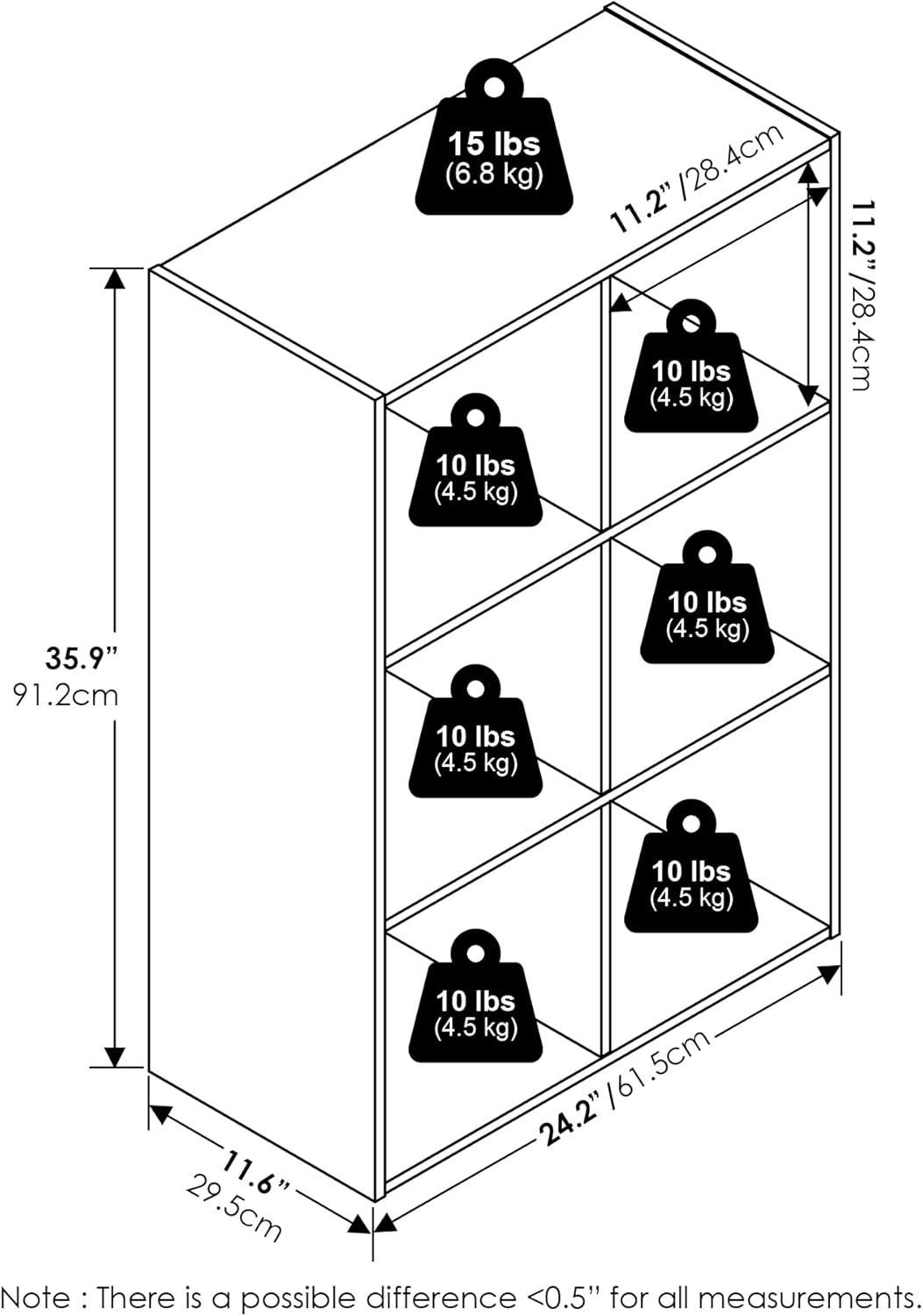 3x2 Cube Bookshelf Cabinet, White, Organizer for Home, Bedroom, Office