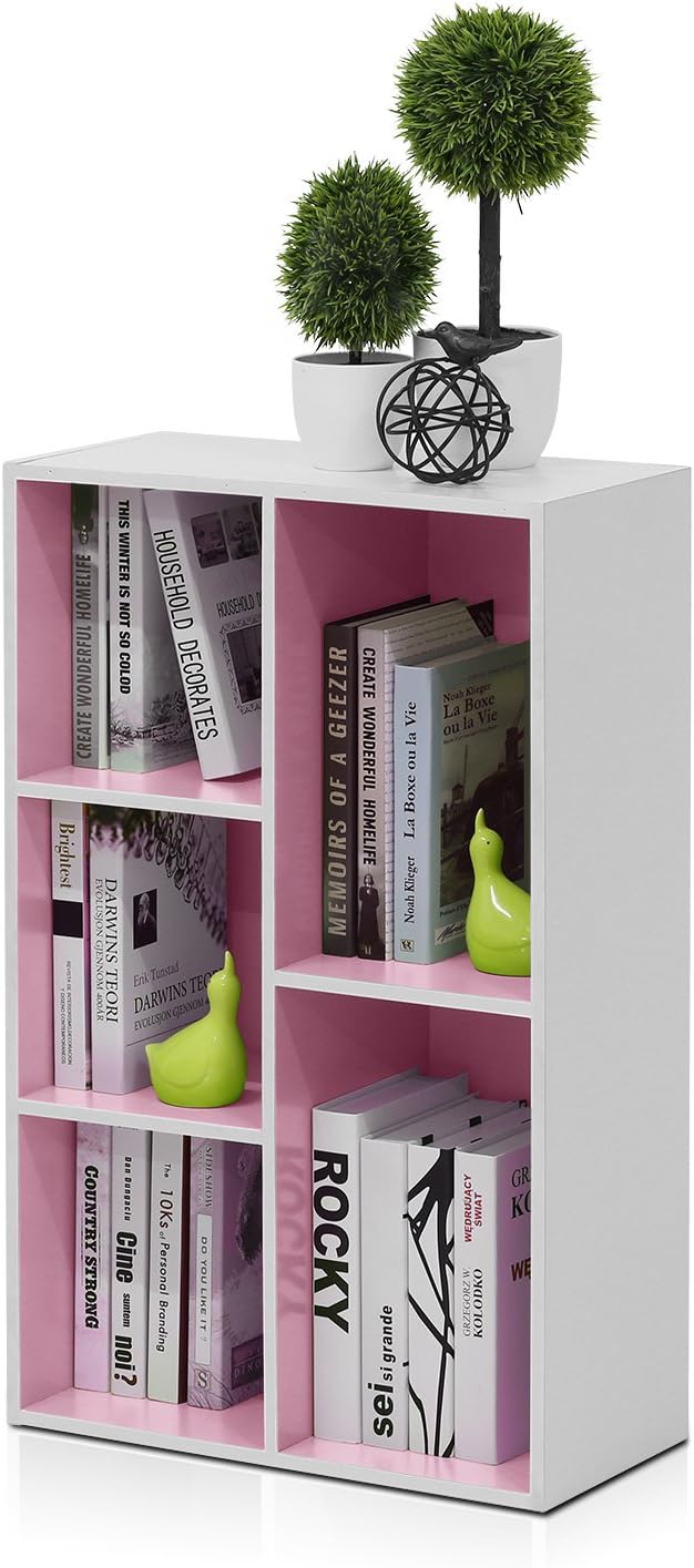 5-Cube Bookshelf, White, Reversible Bookcase for Living Room, Bedroom, Home Office