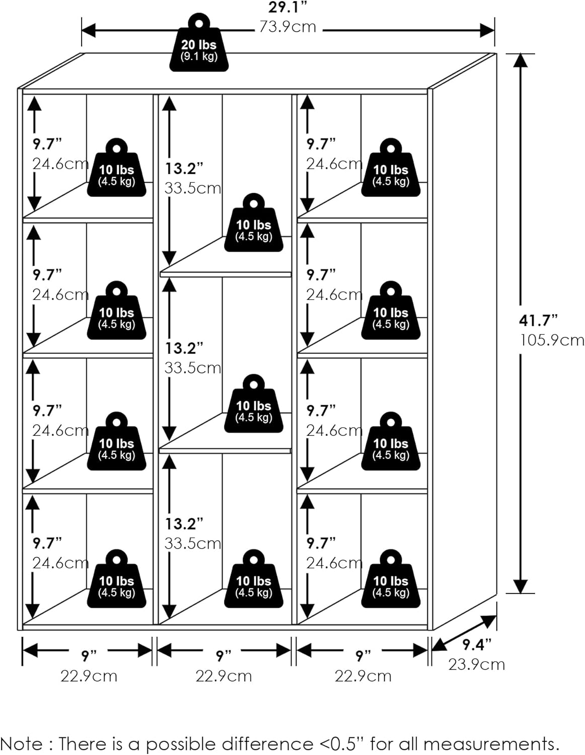 5-Cube Bookshelf, White, Reversible Bookcase for Living Room, Bedroom, Home Office