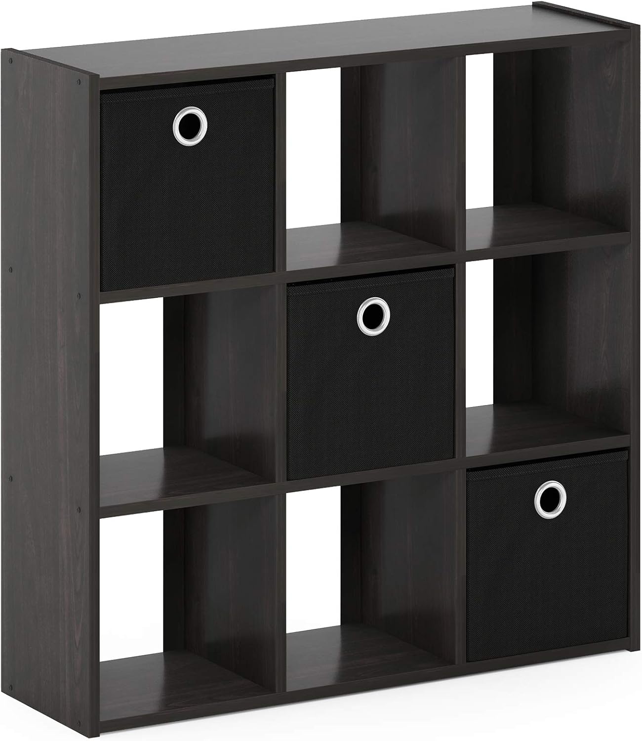 3x2 Cube Storage Bookcase Organizer with Bins, French Oak Grey/Black