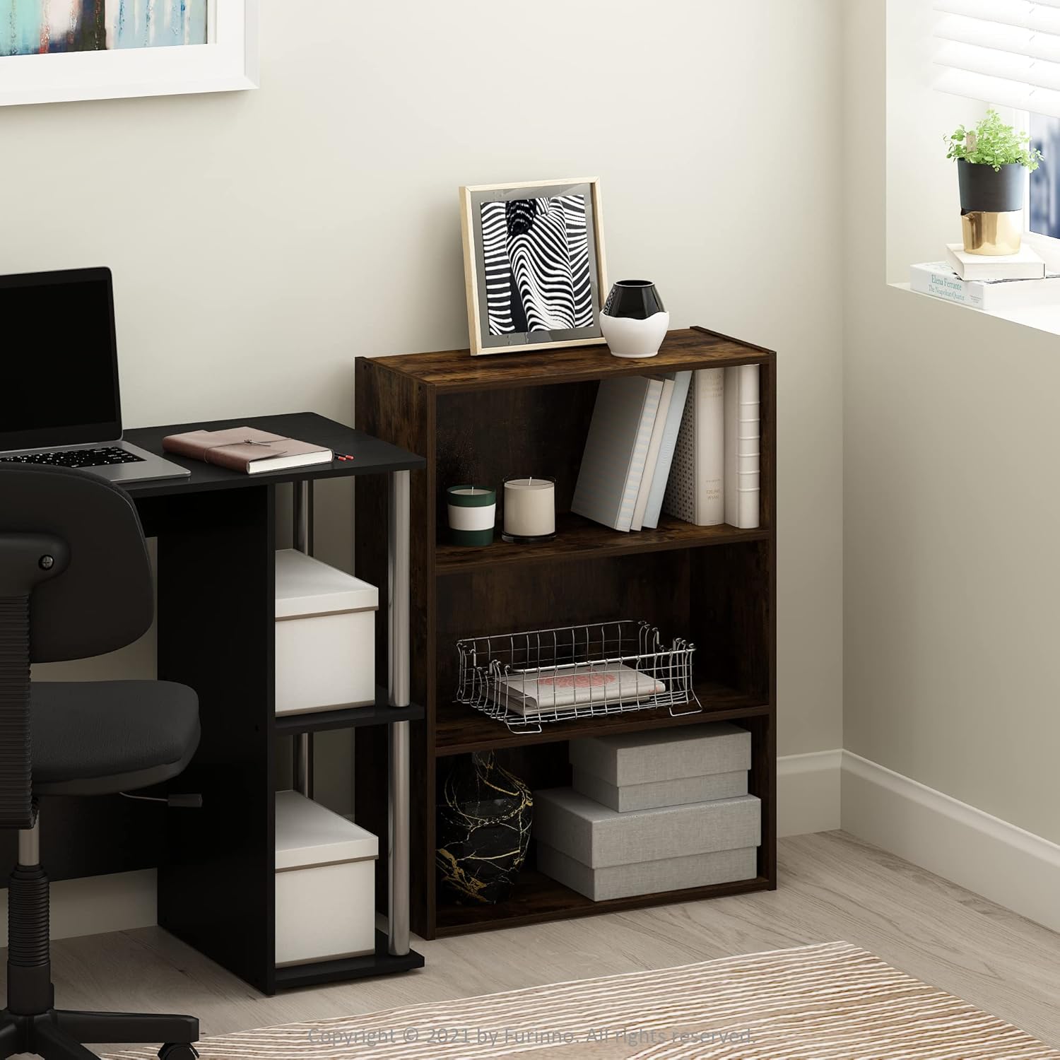 5-Cube Closed Back Bookshelf, Extra Thick Frame, Dark Oak, Storage Organizer