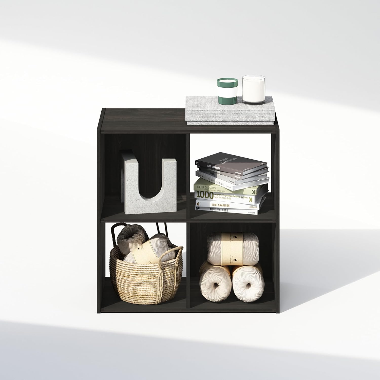 8-Cube Horizontal Bookshelf, White, Cube Storage Organizer for Bedroom & Living Room