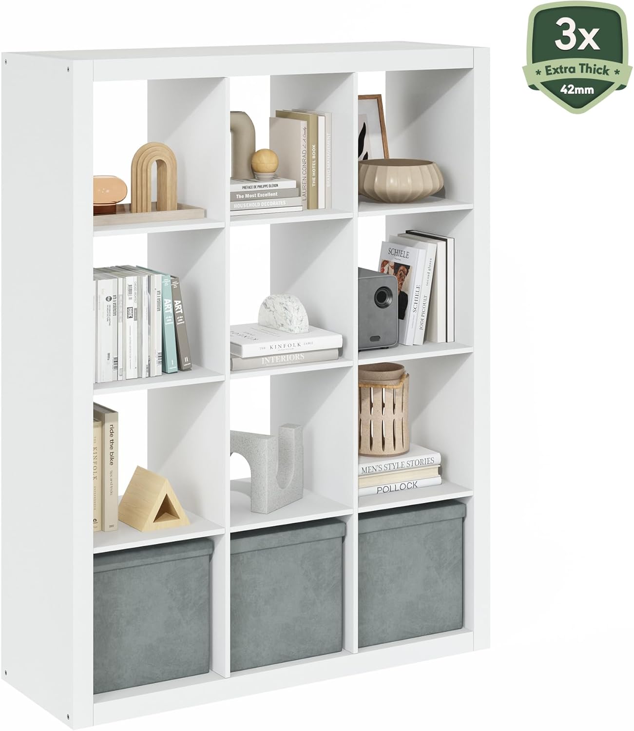 16-Cube Bookshelf, Triple Thick Frame, Black Dark Oak, Storage for Living Room & Home Office