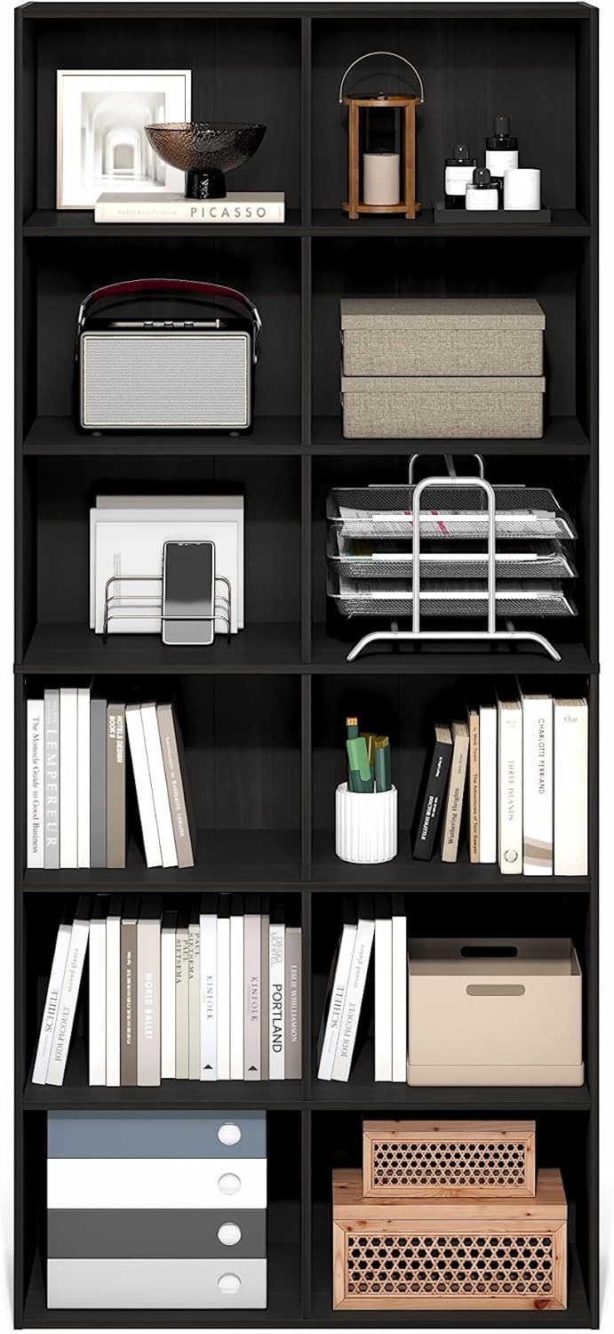 12-Cube Open Shelf Bookshelf, Espresso, Cube Storage for Living Room or Office