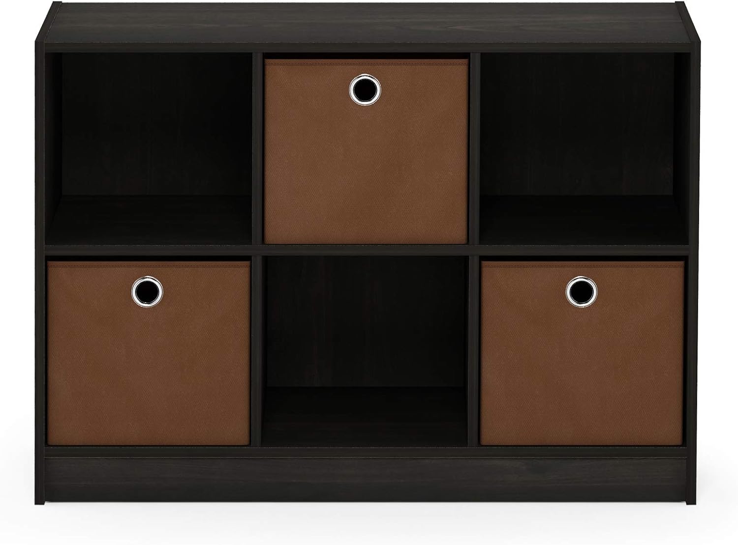 3x2 Cube Storage Bookcase Organizer with Bins, French Oak Grey/Black