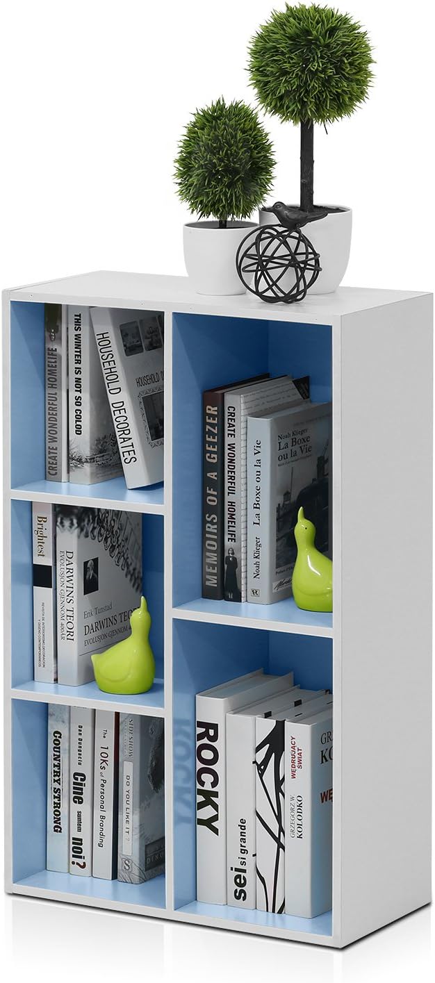 5-Cube Bookshelf, White, Reversible Bookcase for Living Room, Bedroom, Home Office