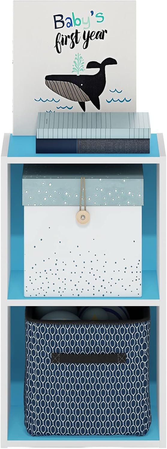 5-Cube Bookshelf, White, Reversible Bookcase for Living Room, Bedroom, Home Office