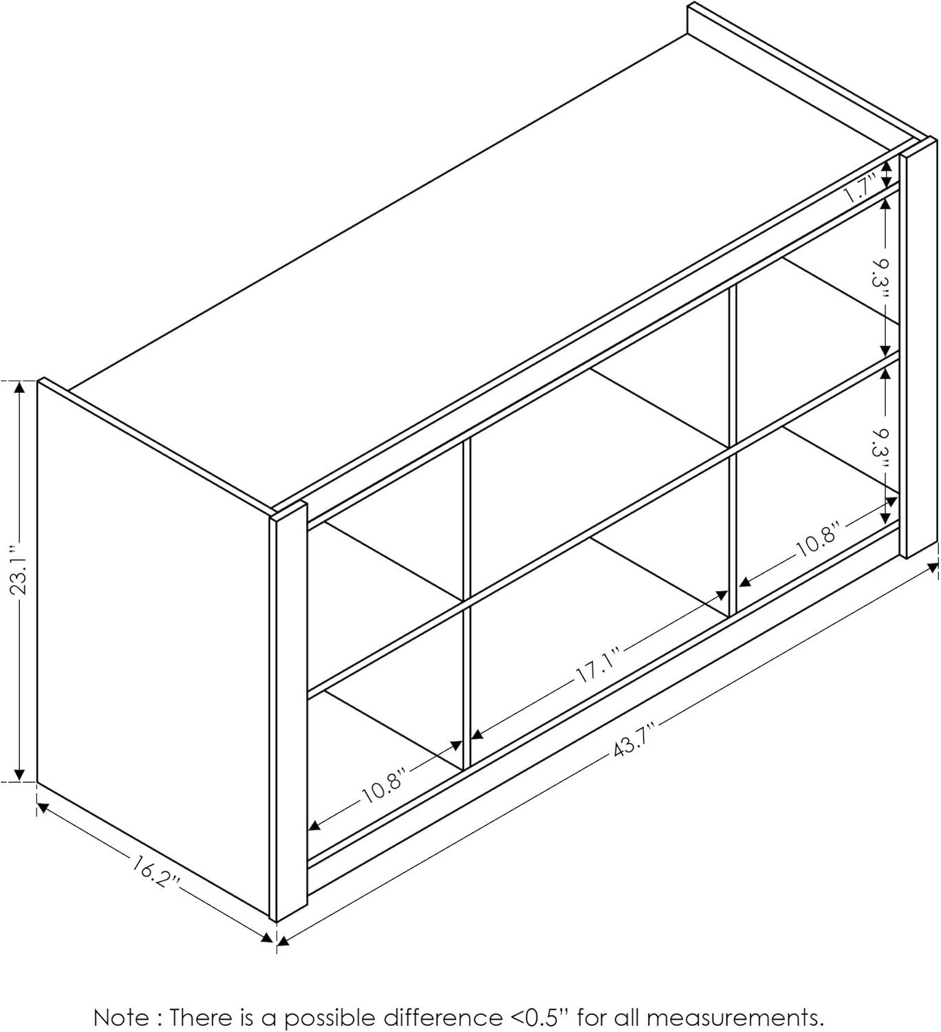3x2 Cube Storage Bookcase Organizer with Bins, French Oak Grey/Black
