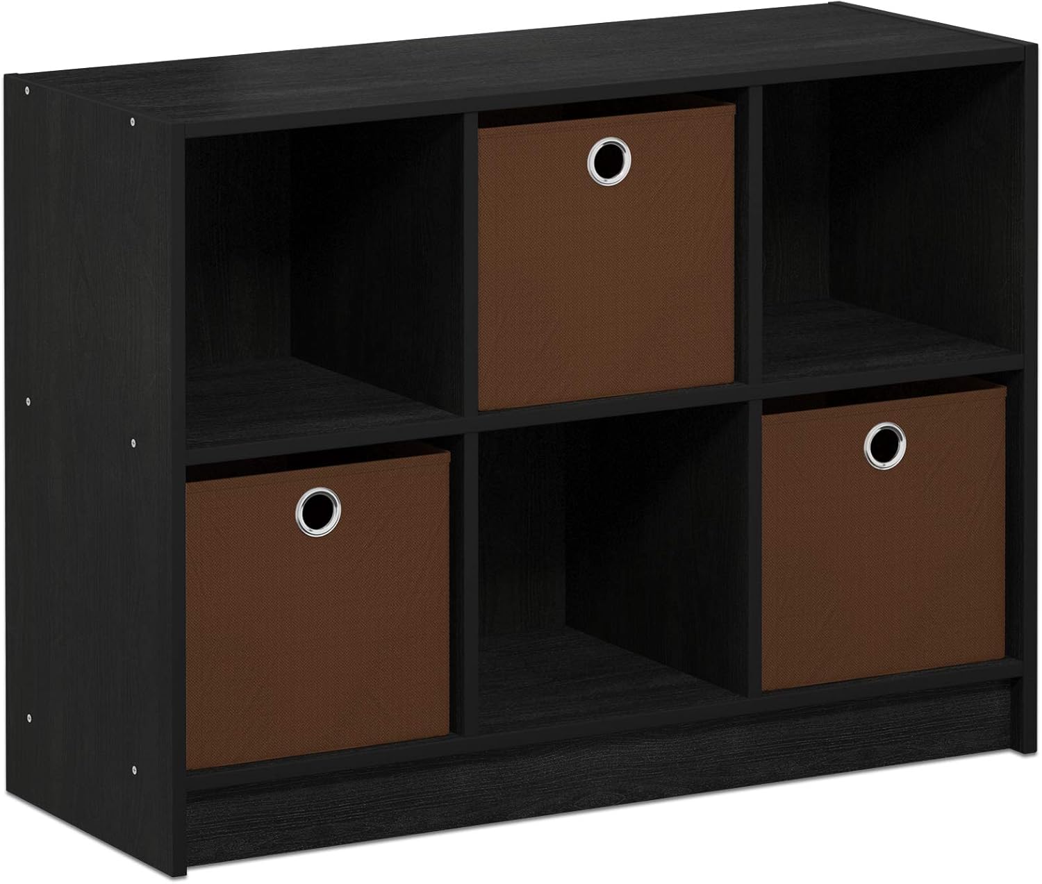 3x2 Cube Storage Bookcase Organizer with Bins, French Oak Grey/Black