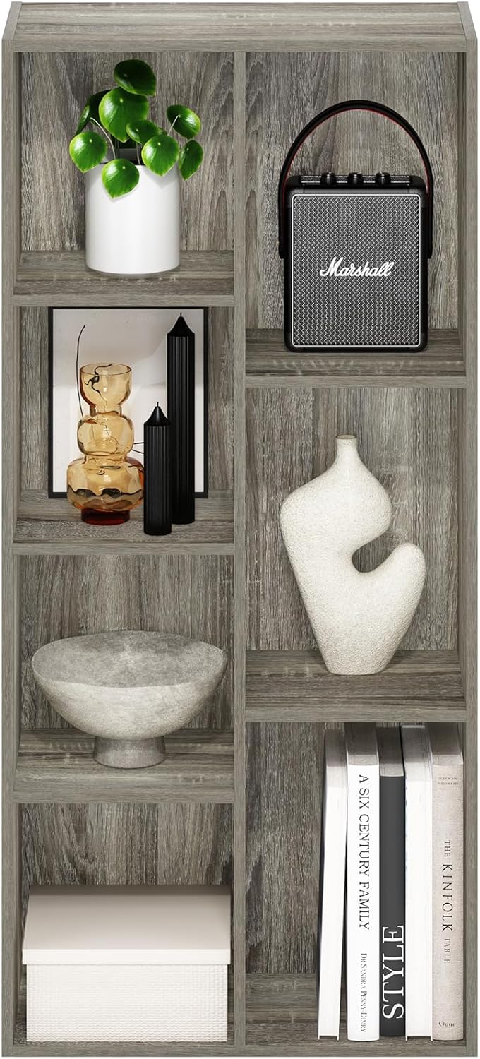 7-Cube Bookshelf, White, Bookcase for Living Room, Bedroom, Home Office