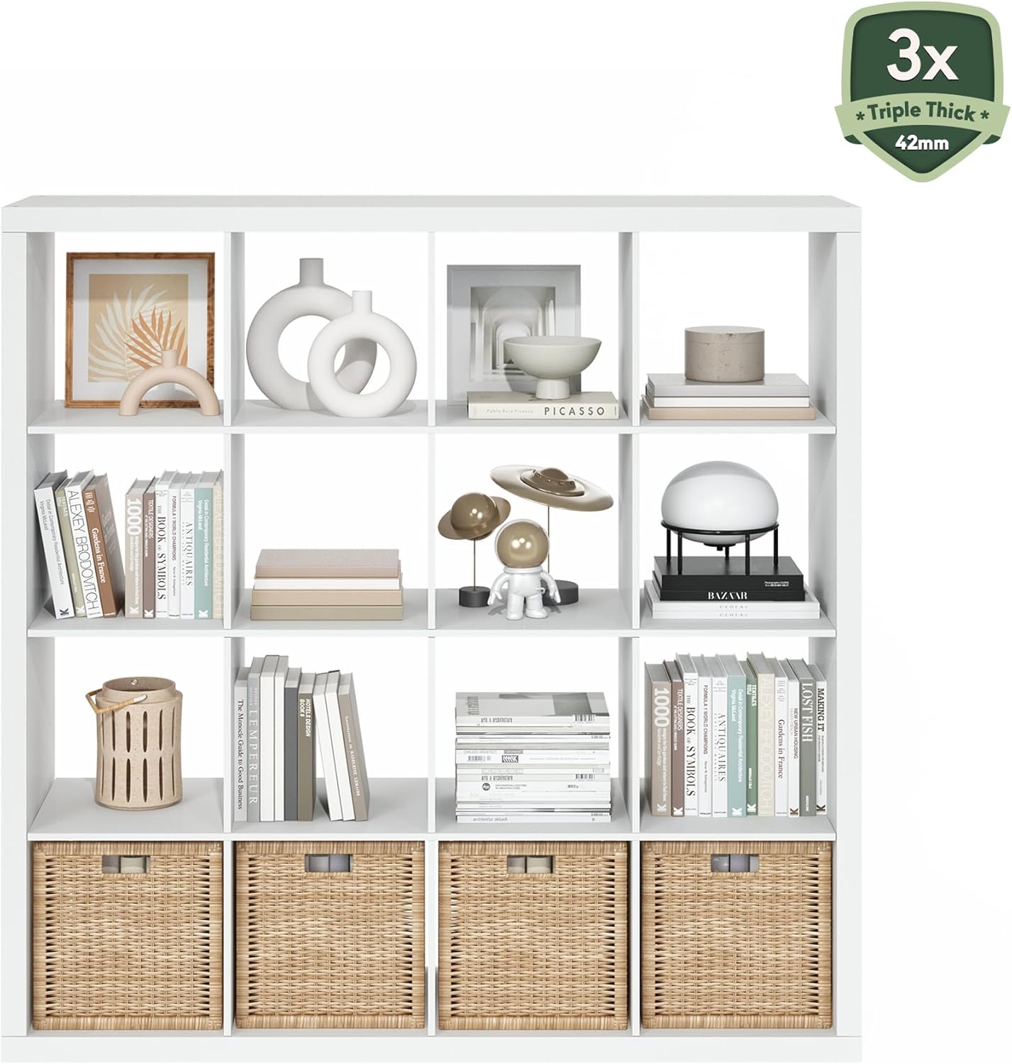 16-Cube Bookshelf, Triple Thick Frame, Black Dark Oak, Storage for Living Room & Home Office