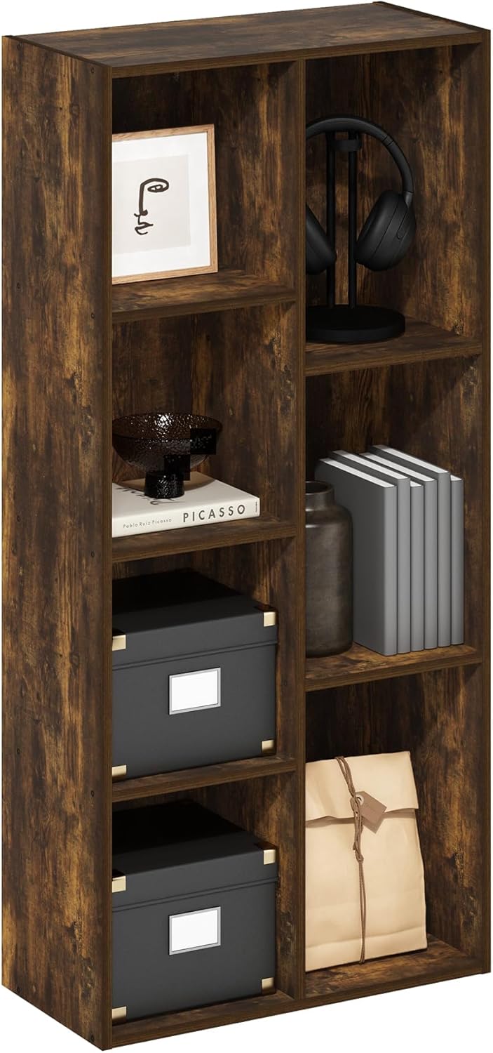 5-Cube Bookshelf, White, Reversible Bookcase for Living Room, Bedroom, Home Office