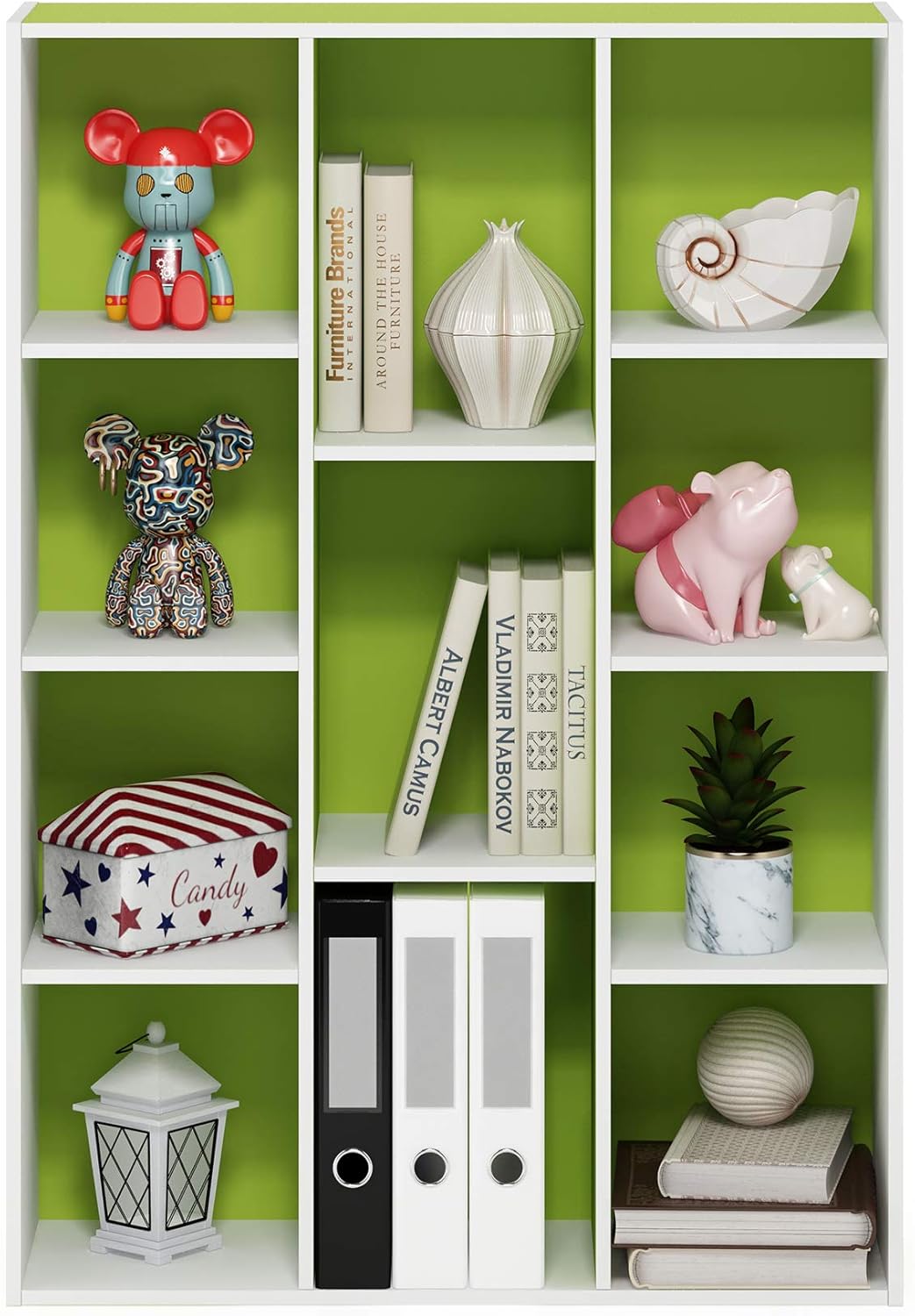 7-Cube Bookshelf, White, Bookcase for Living Room, Bedroom, Home Office