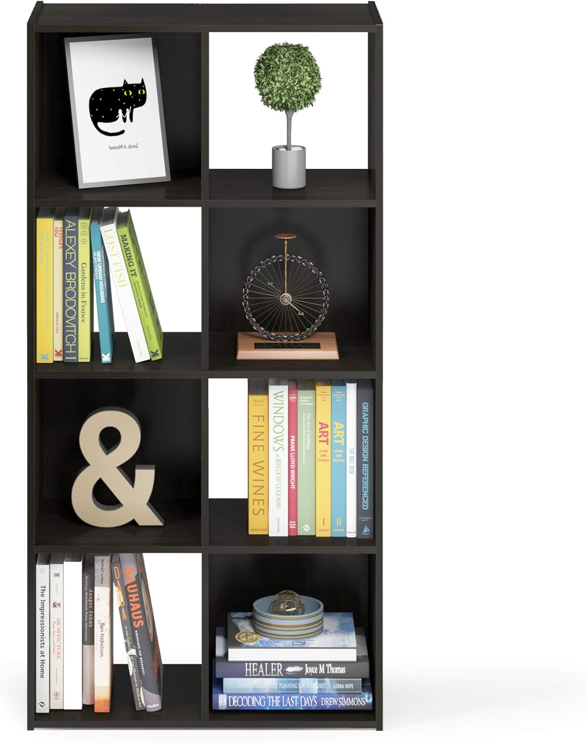 3x2 Cube Storage Bookcase Organizer with Bins, French Oak Grey/Black