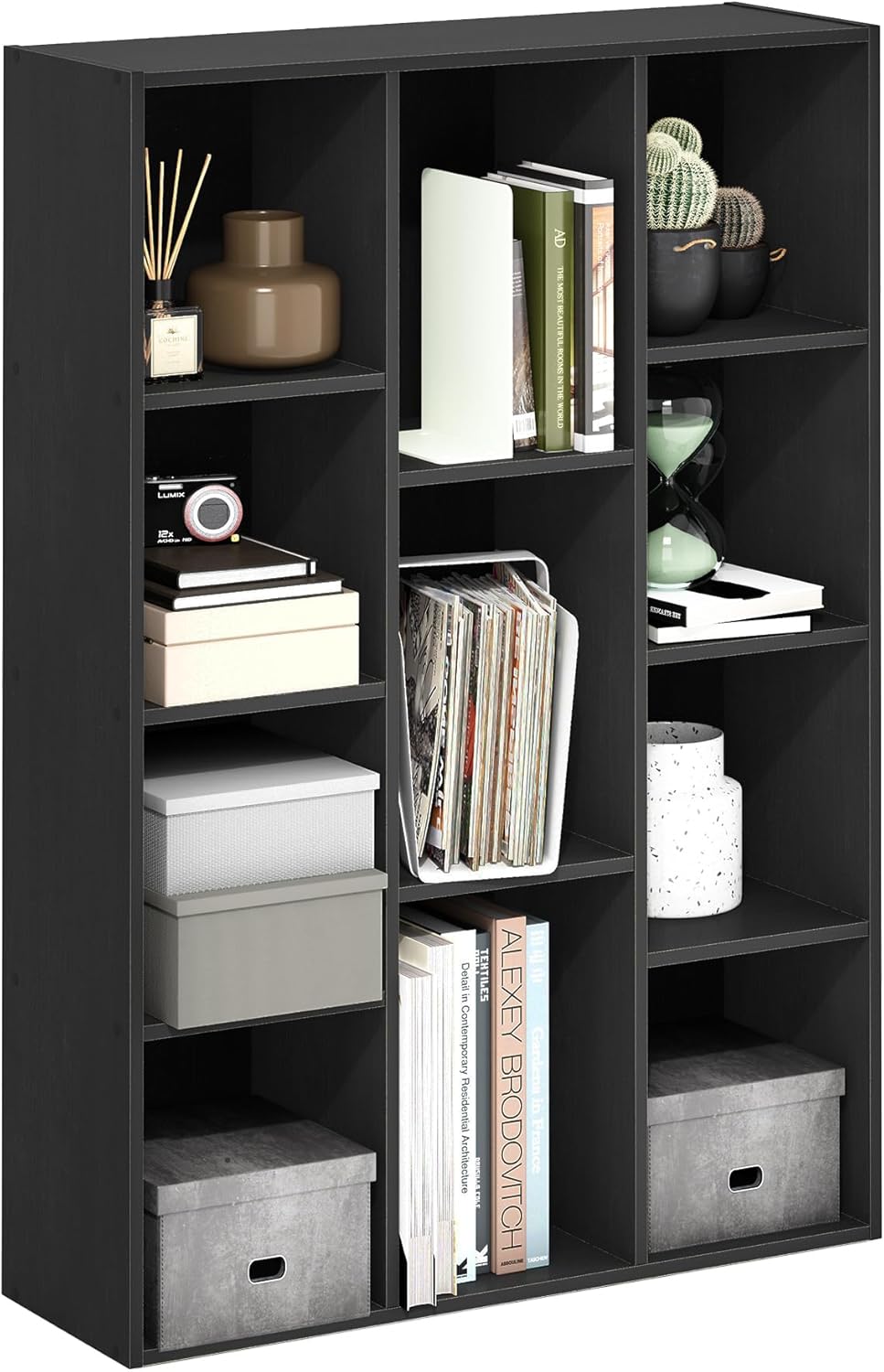 5-Cube Bookshelf, White, Reversible Bookcase for Living Room, Bedroom, Home Office