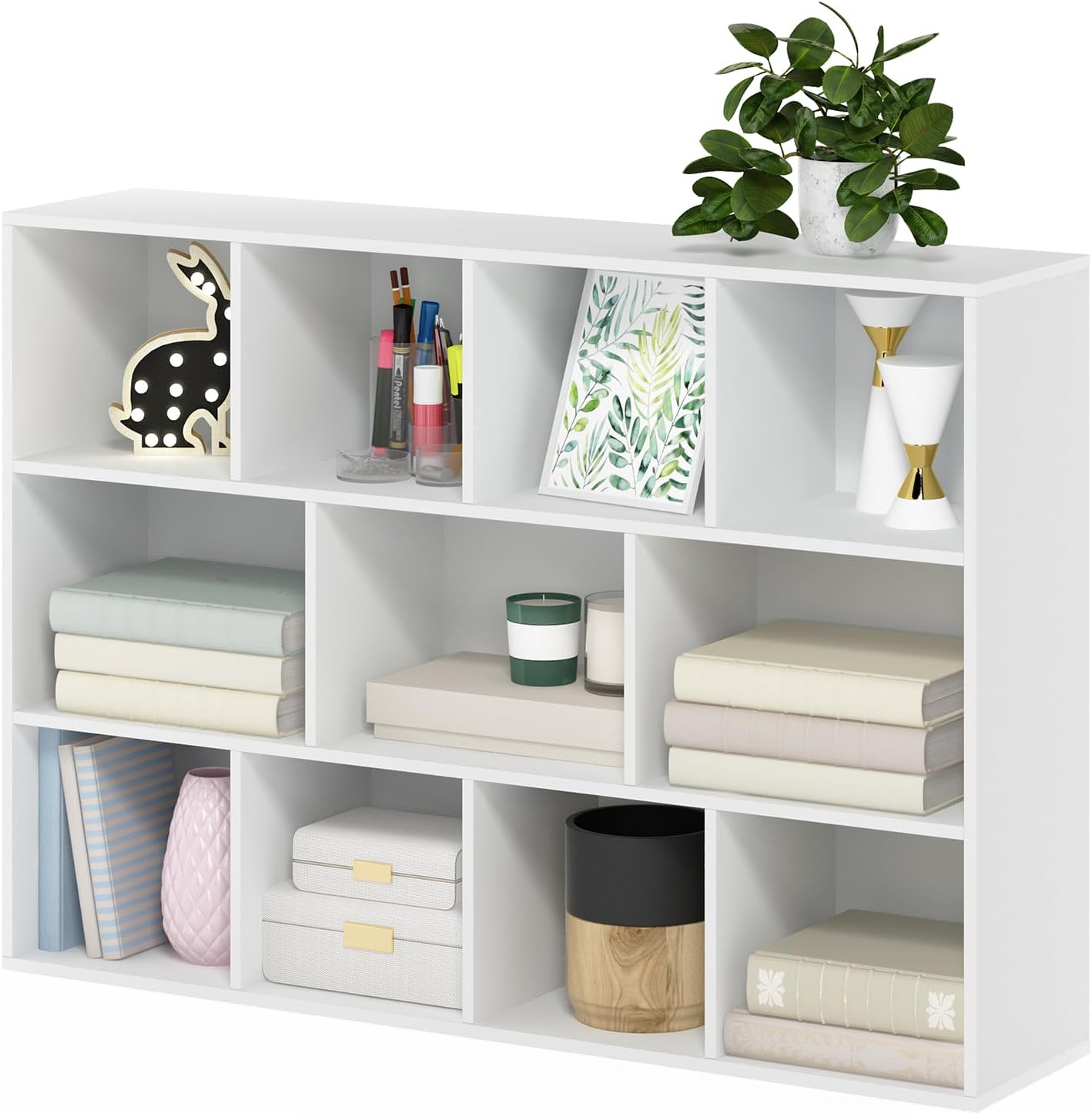 5-Cube Bookshelf, White, Reversible Bookcase for Living Room, Bedroom, Home Office