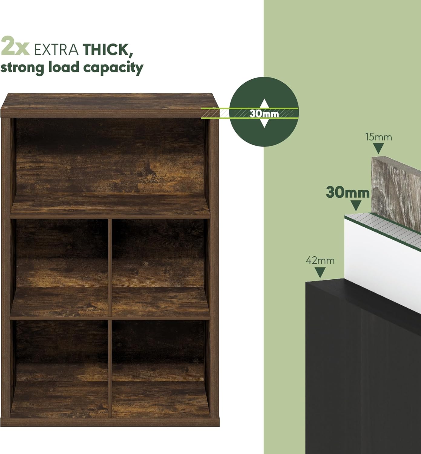 5-Cube Closed Back Bookshelf, Extra Thick Frame, Dark Oak, Storage Organizer