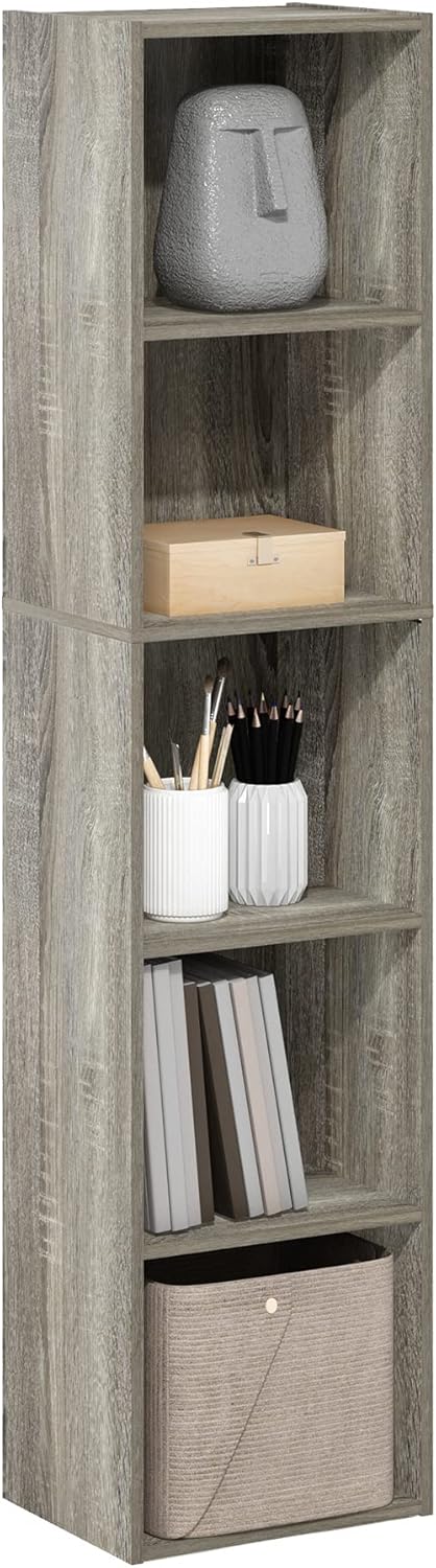 5-Cube Bookshelf, White, Reversible Bookcase for Living Room, Bedroom, Home Office