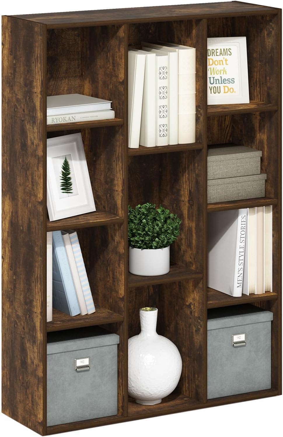 5-Cube Bookshelf, White, Reversible Bookcase for Living Room, Bedroom, Home Office