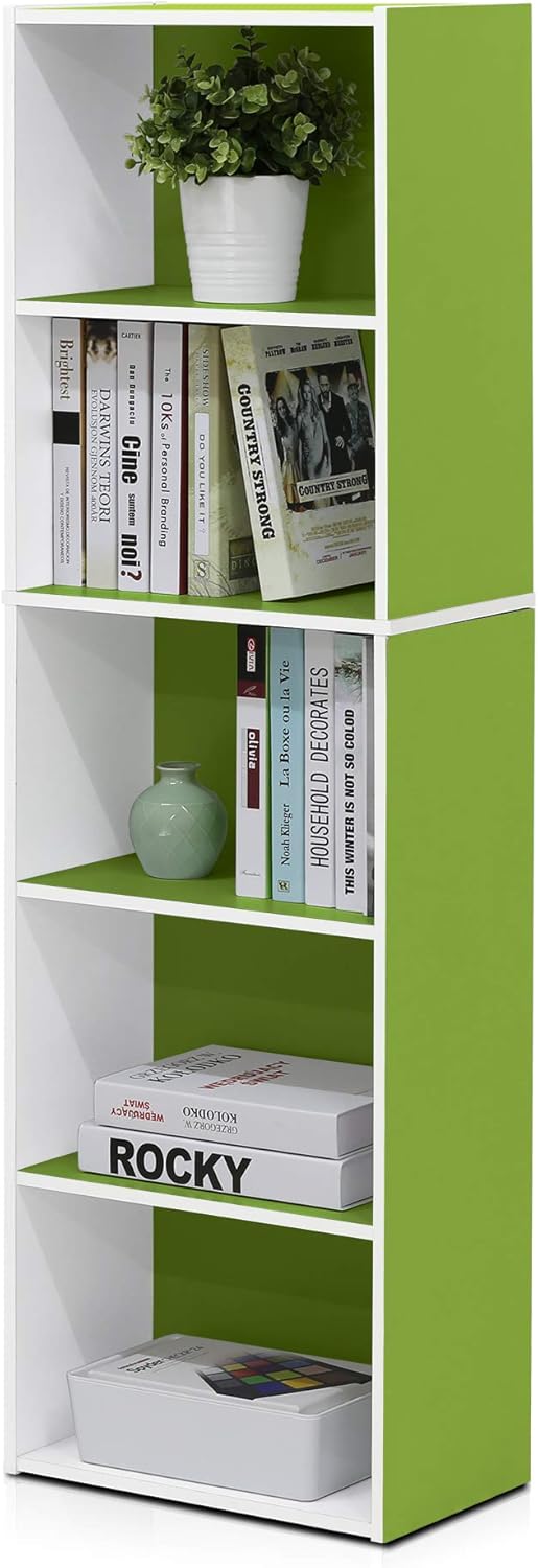 5-Cube Bookshelf, White, Reversible Bookcase for Living Room, Bedroom, Home Office