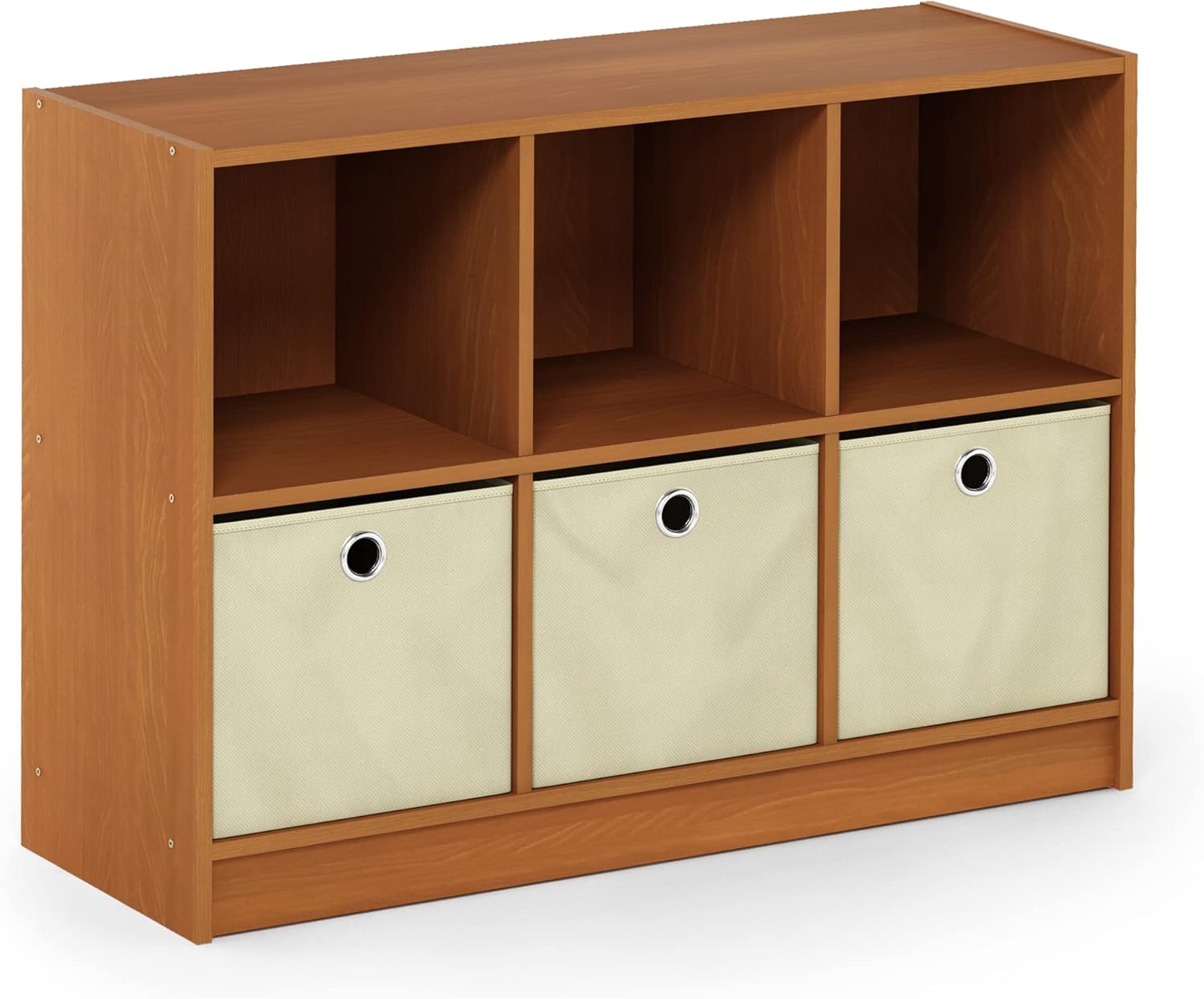 3x2 Cube Storage Bookcase Organizer with Bins, French Oak Grey/Black