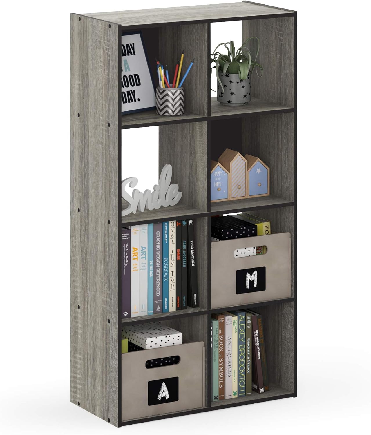 3x2 Cube Storage Bookcase Organizer with Bins, White/Black