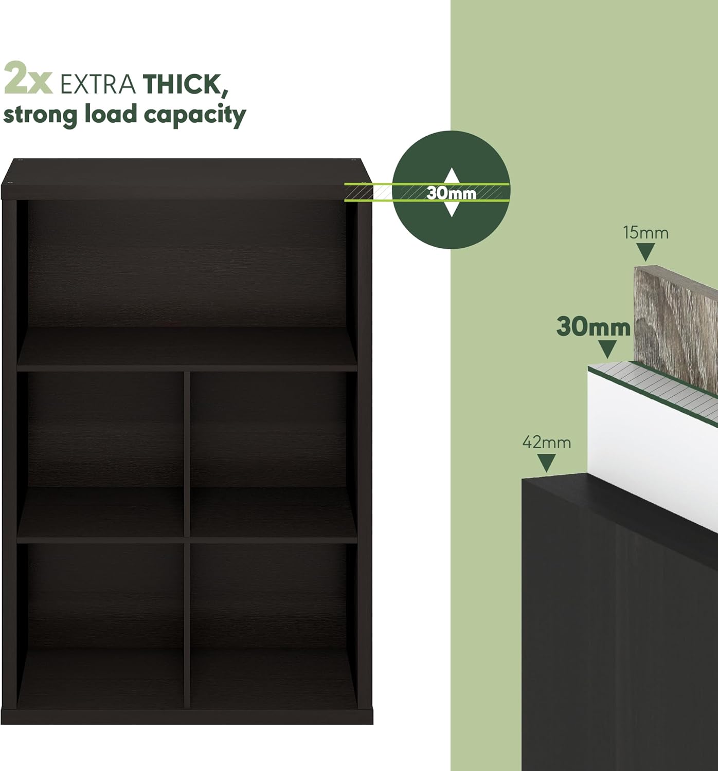 5-Cube Closed Back Bookshelf, Extra Thick Frame, Dark Oak, Storage Organizer