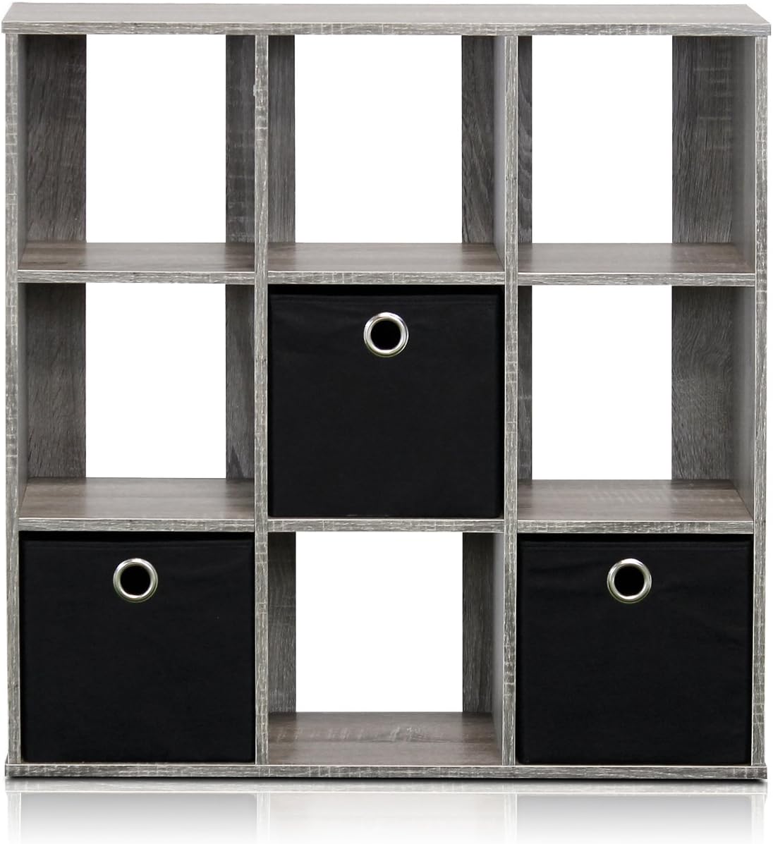 3x2 Cube Storage Bookcase Organizer with Bins, White/Black