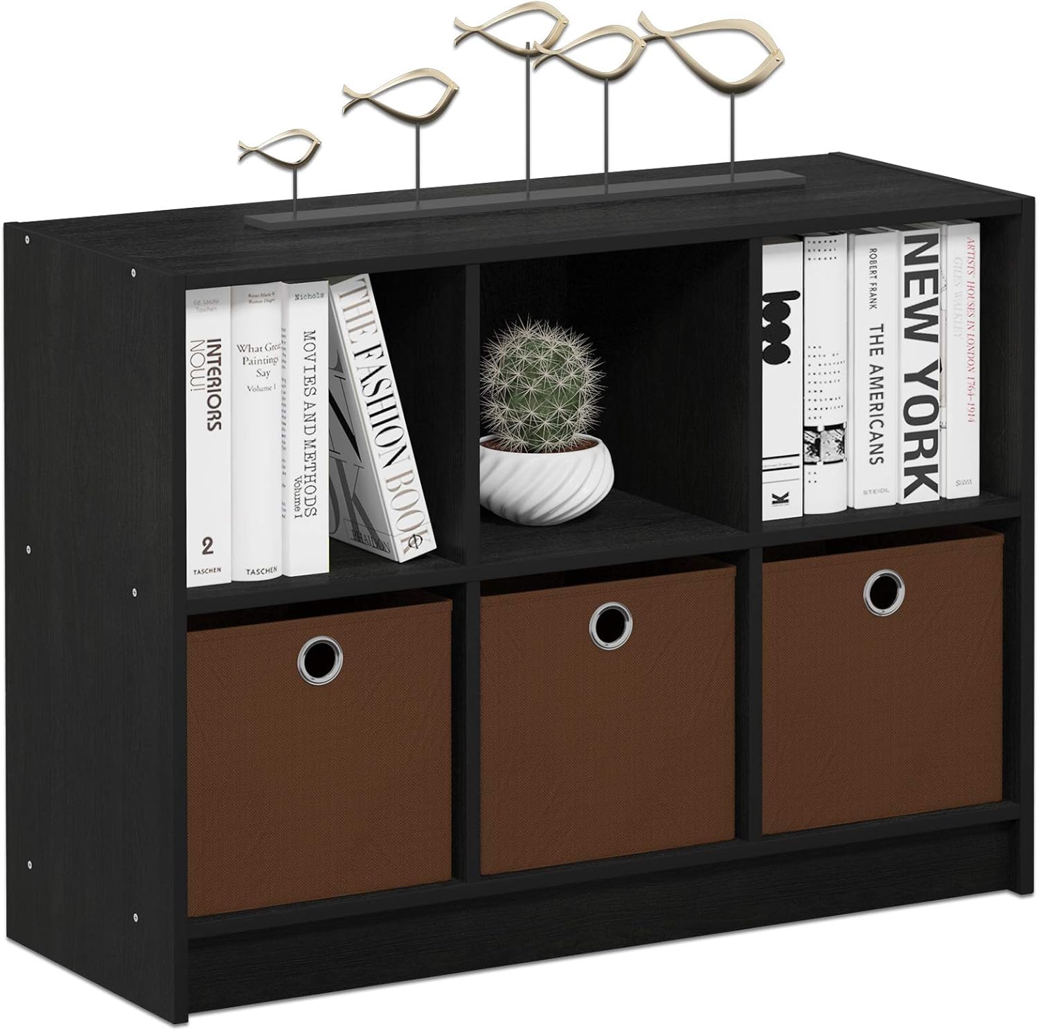 3x2 Cube Storage Bookcase Organizer with Bins, White/Black